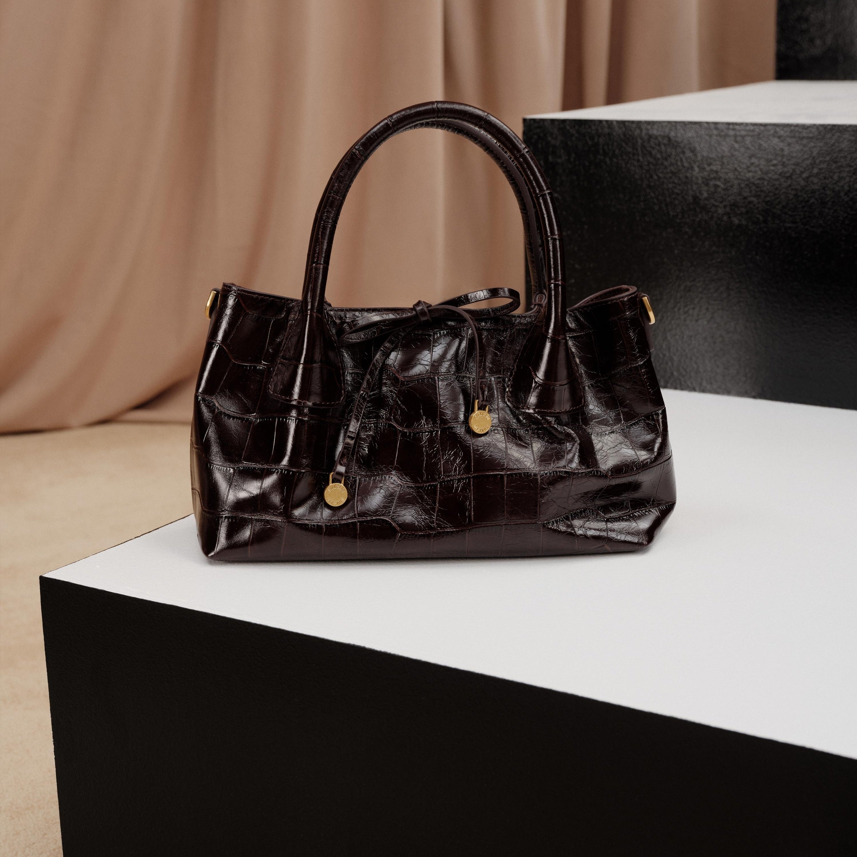 Burgundy Embossed Bow Mini Handbags