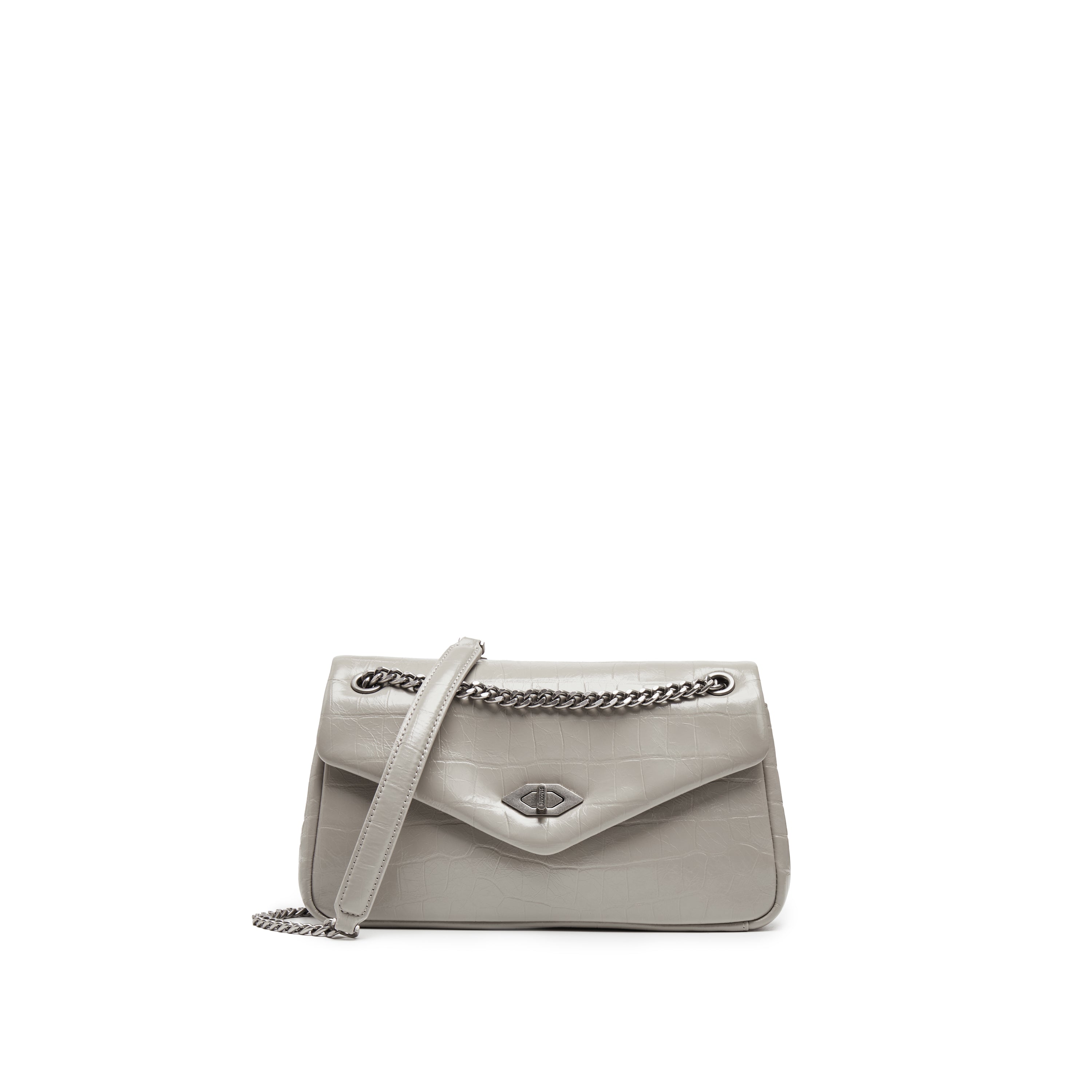 Grey Embossed Flap Crossbody Bags