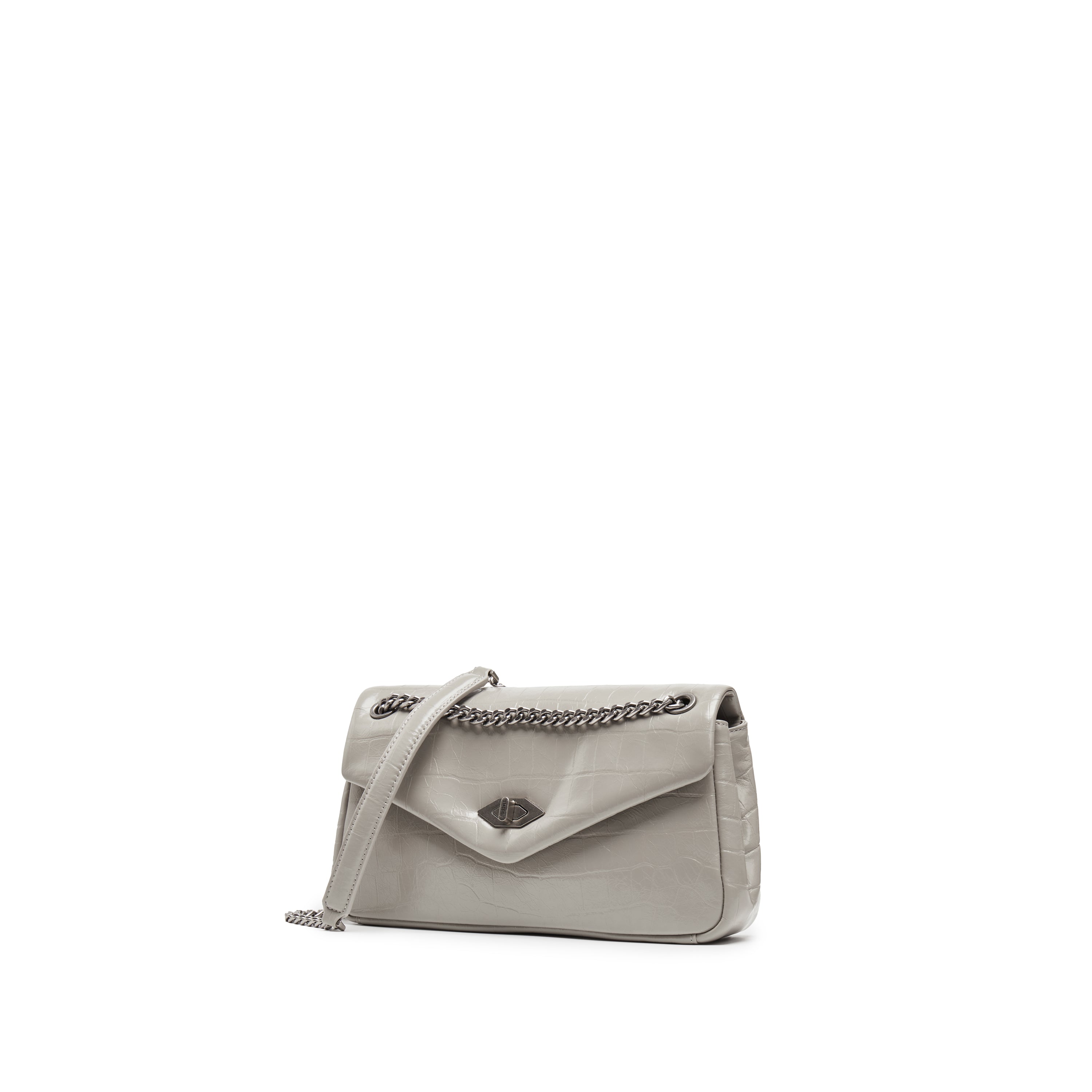 Grey Embossed Flap Crossbody Bags