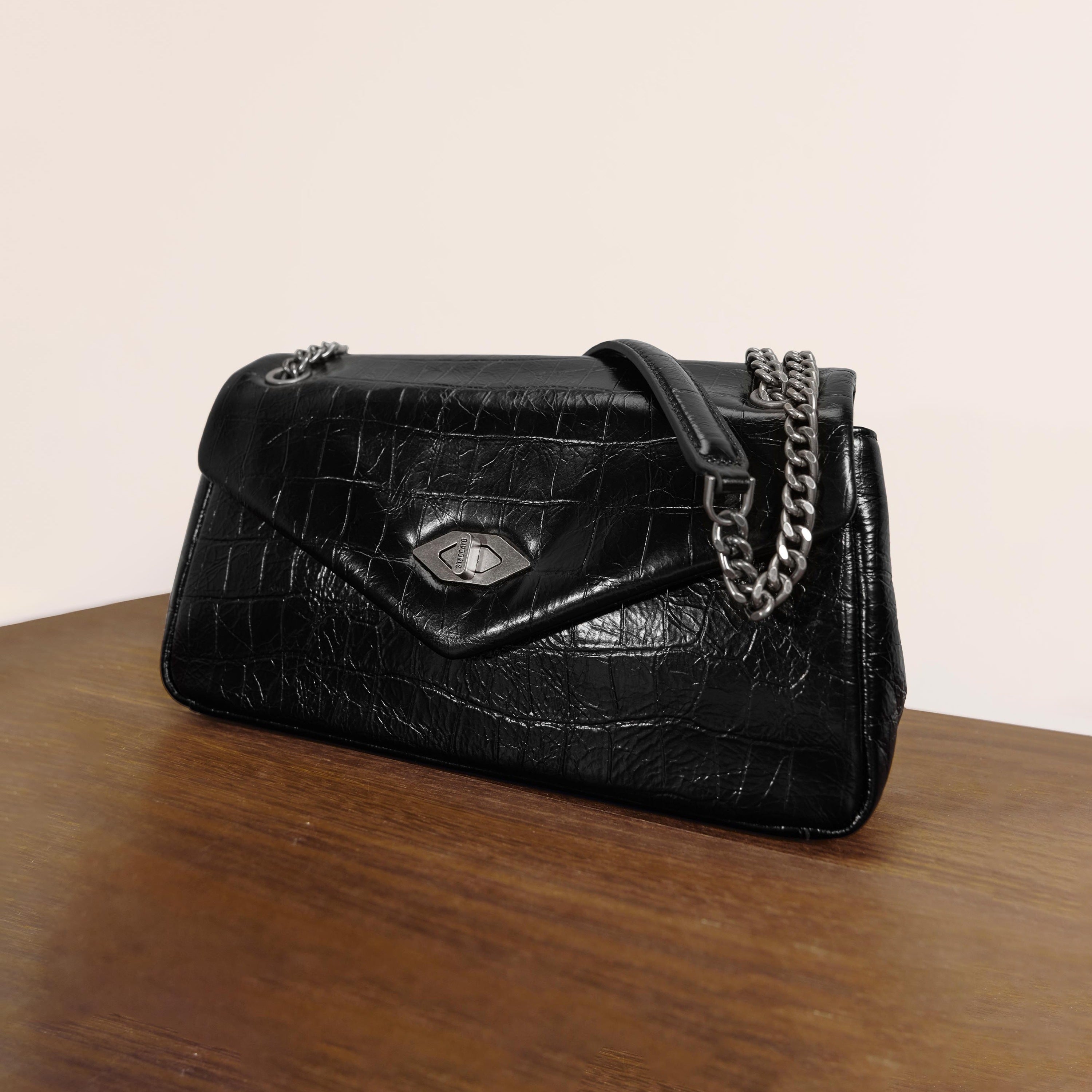 Grey Embossed Flap Crossbody Bags