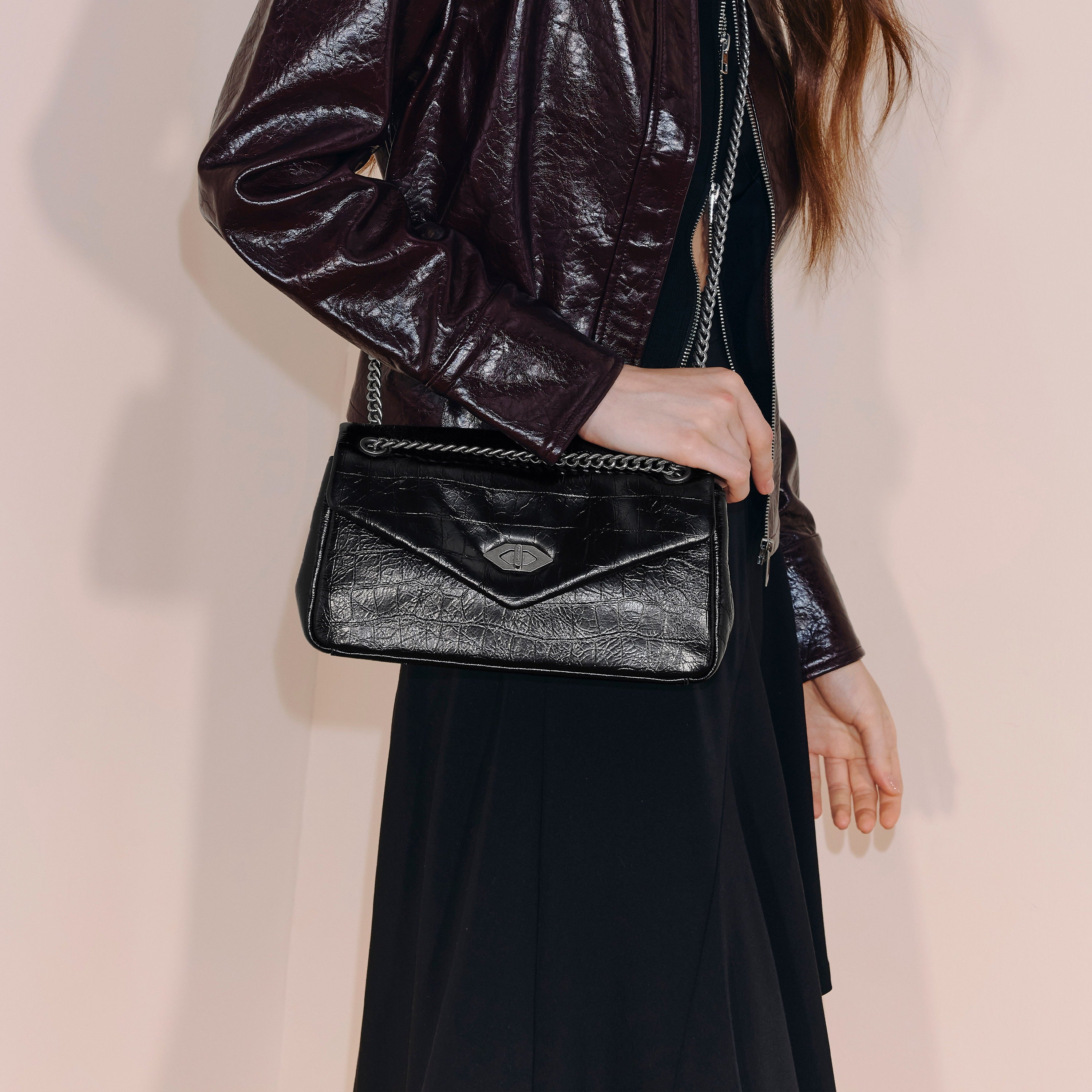 Grey Embossed Flap Crossbody Bags