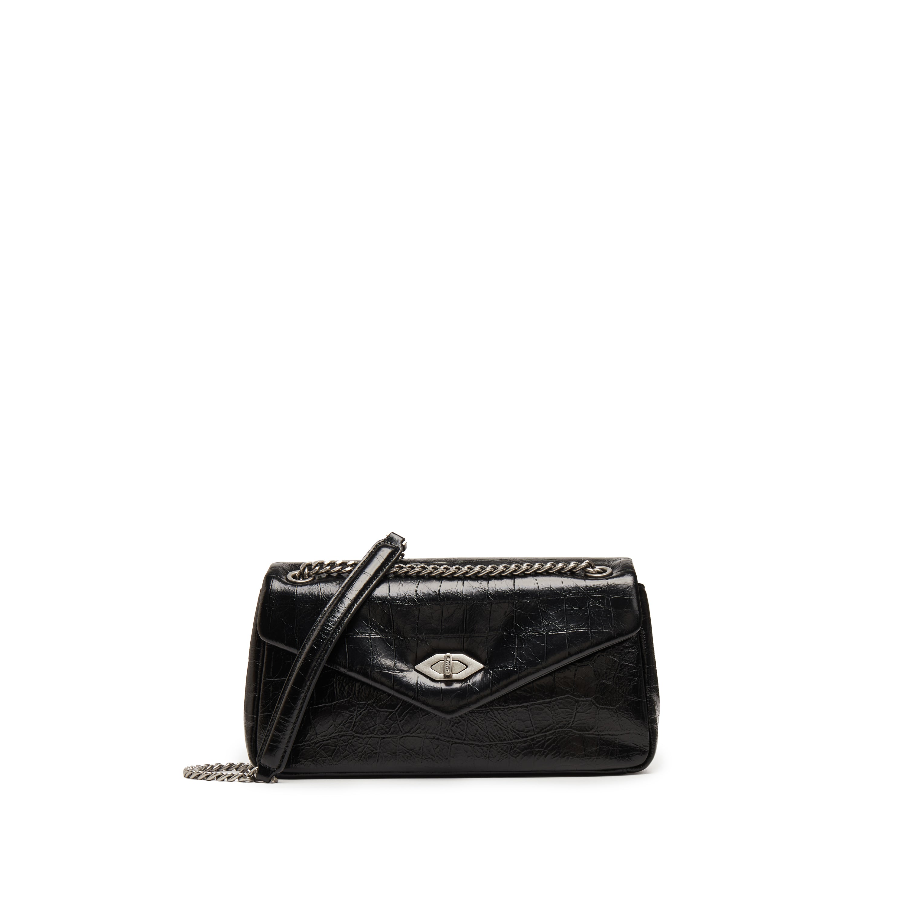 Black Embossed Flap Crossbody Bags