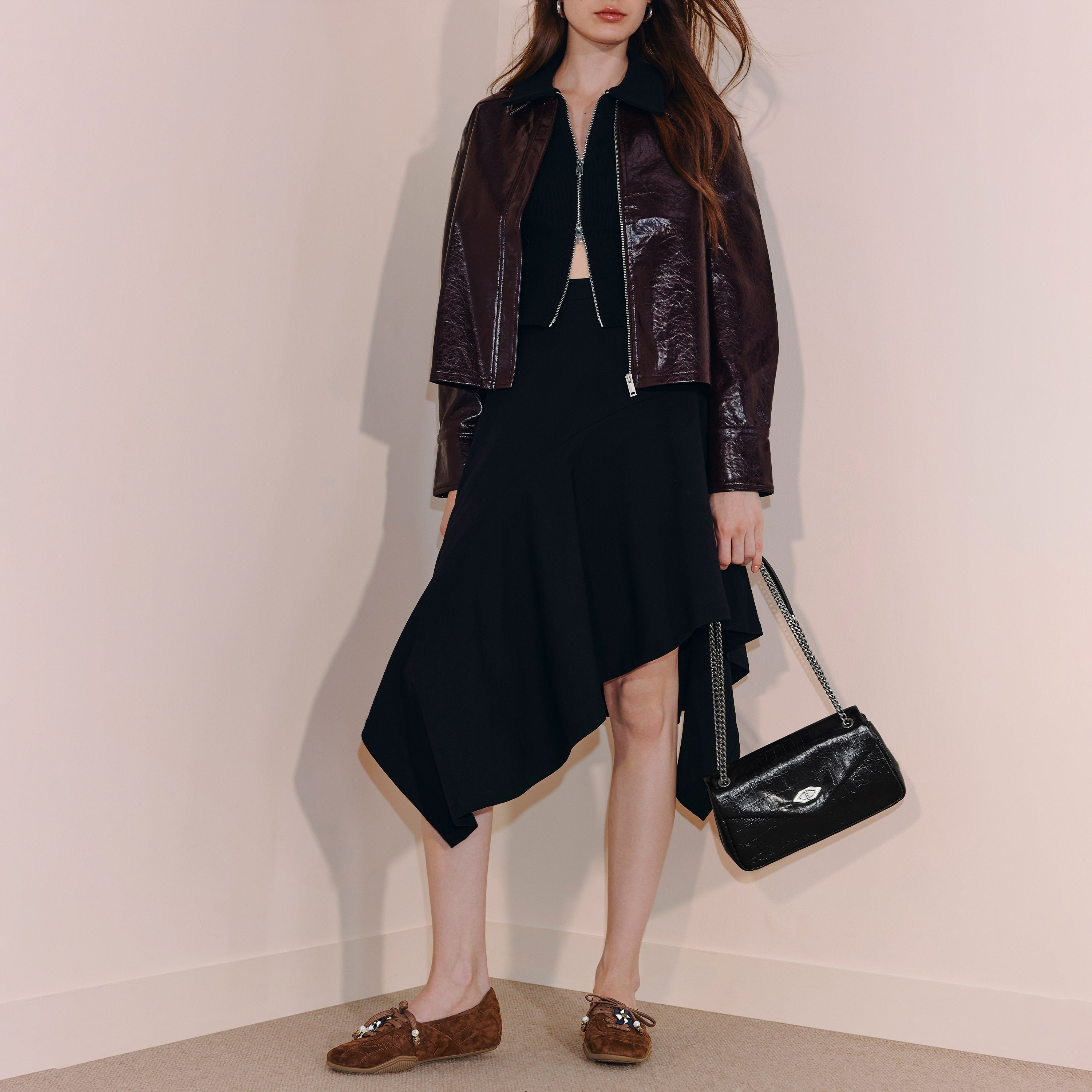 Black Embossed Flap Crossbody Bags
