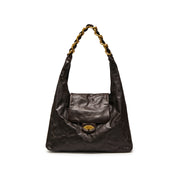 Dark Brown ST Chain Twist Lock Hobo Bags