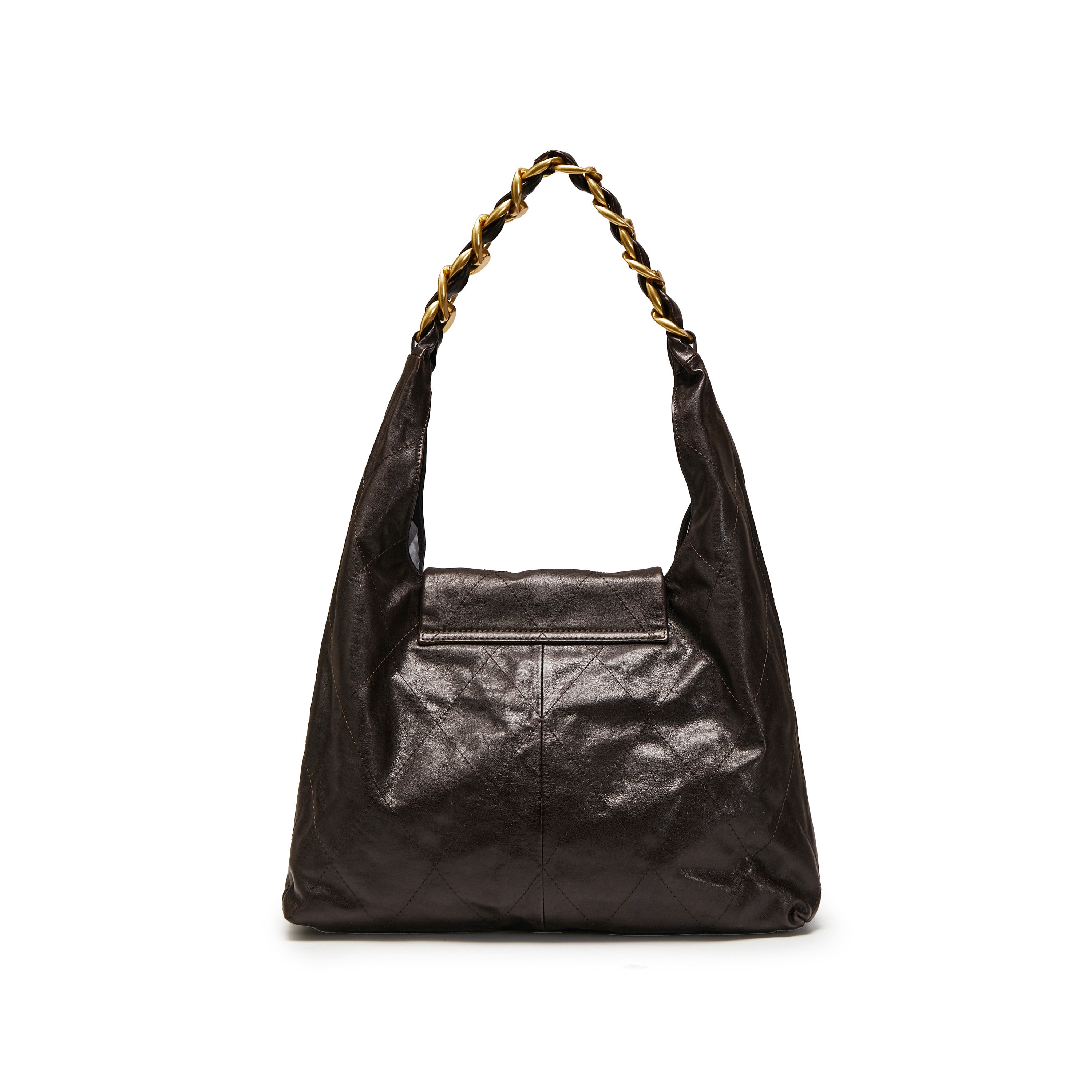 Dark Brown ST Chain Twist Lock Hobo Bags