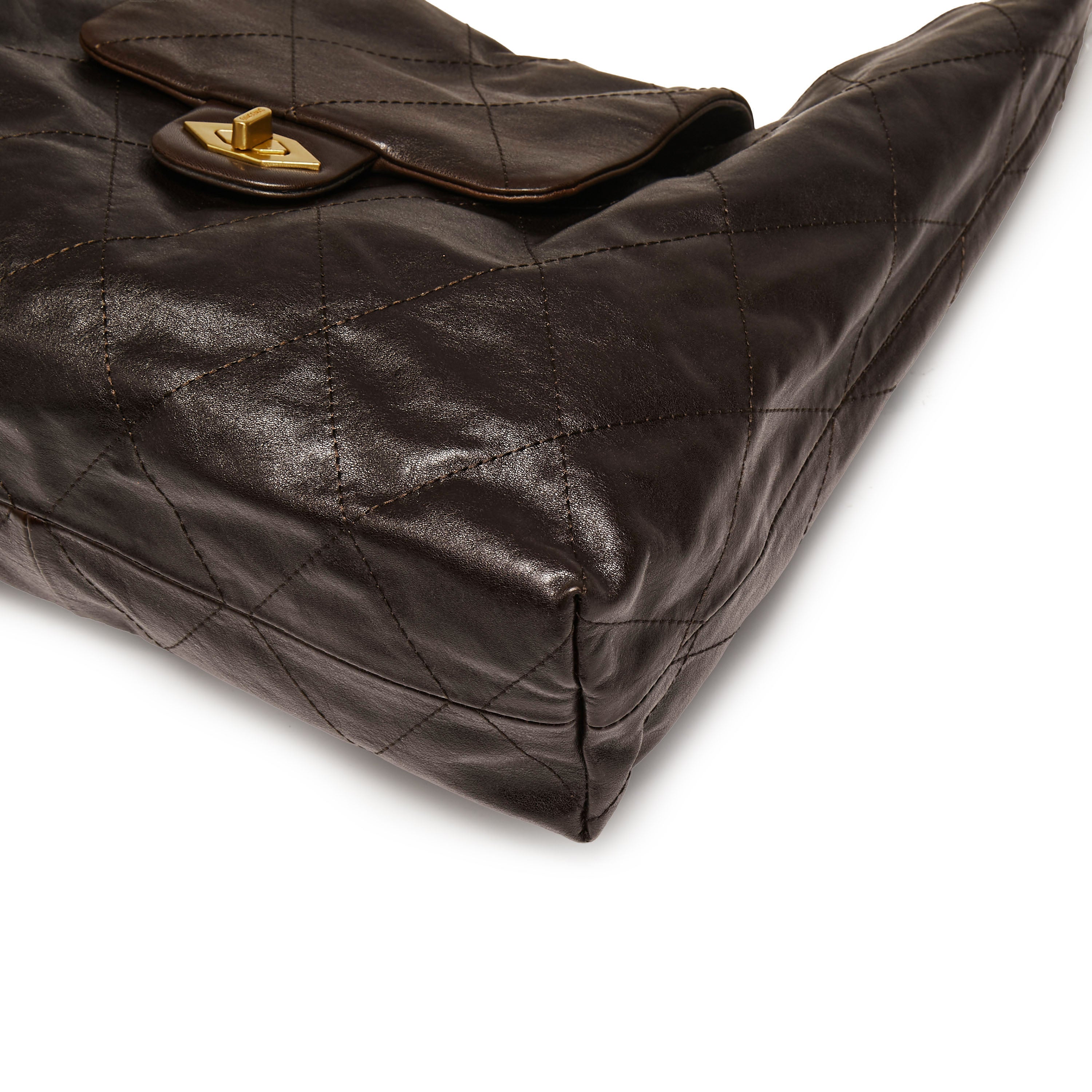 Dark Brown ST Chain Twist Lock Hobo Bags