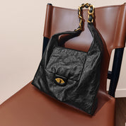 Dark Brown ST Chain Twist Lock Hobo Bags