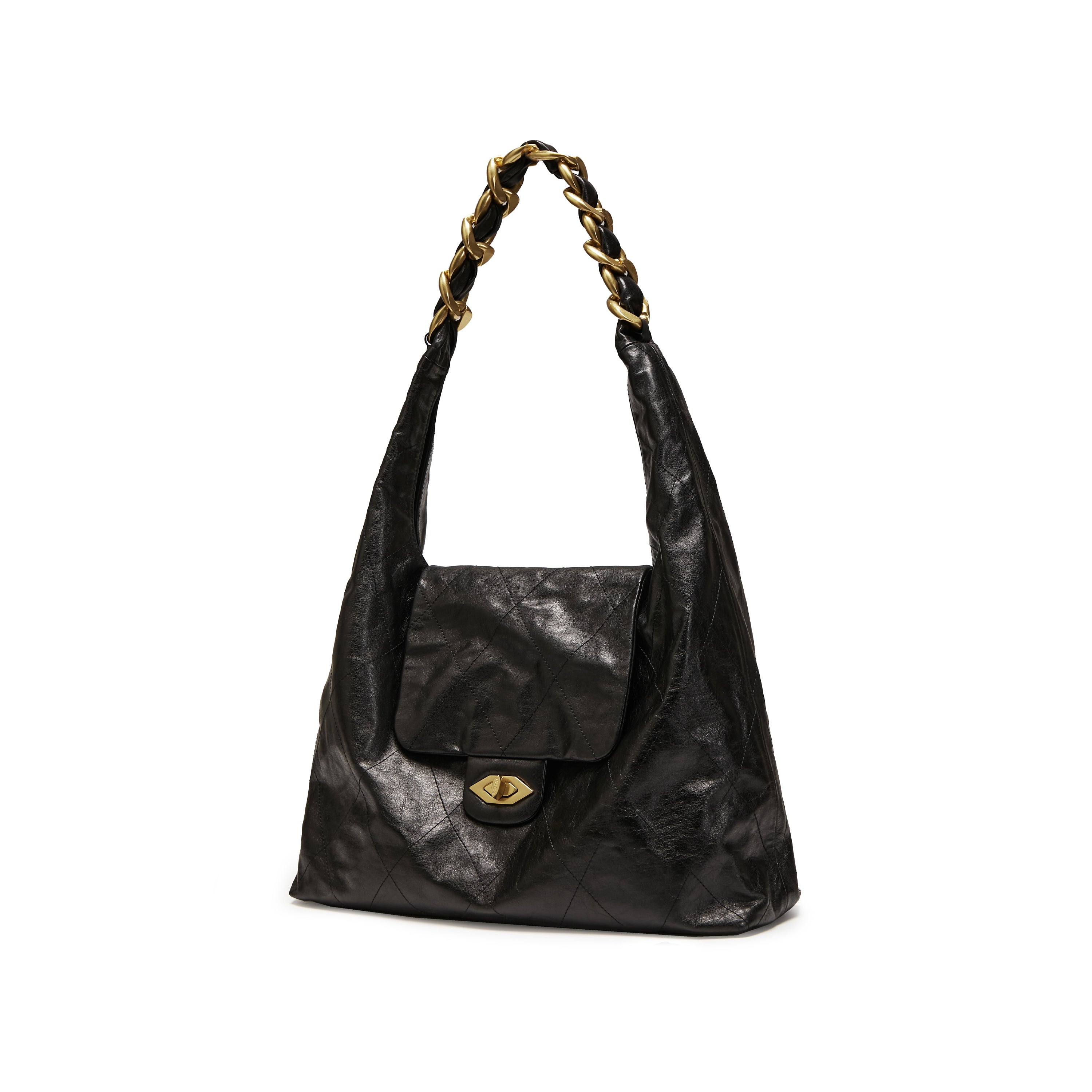 Black ST Chain Twist Lock Hobo Bags