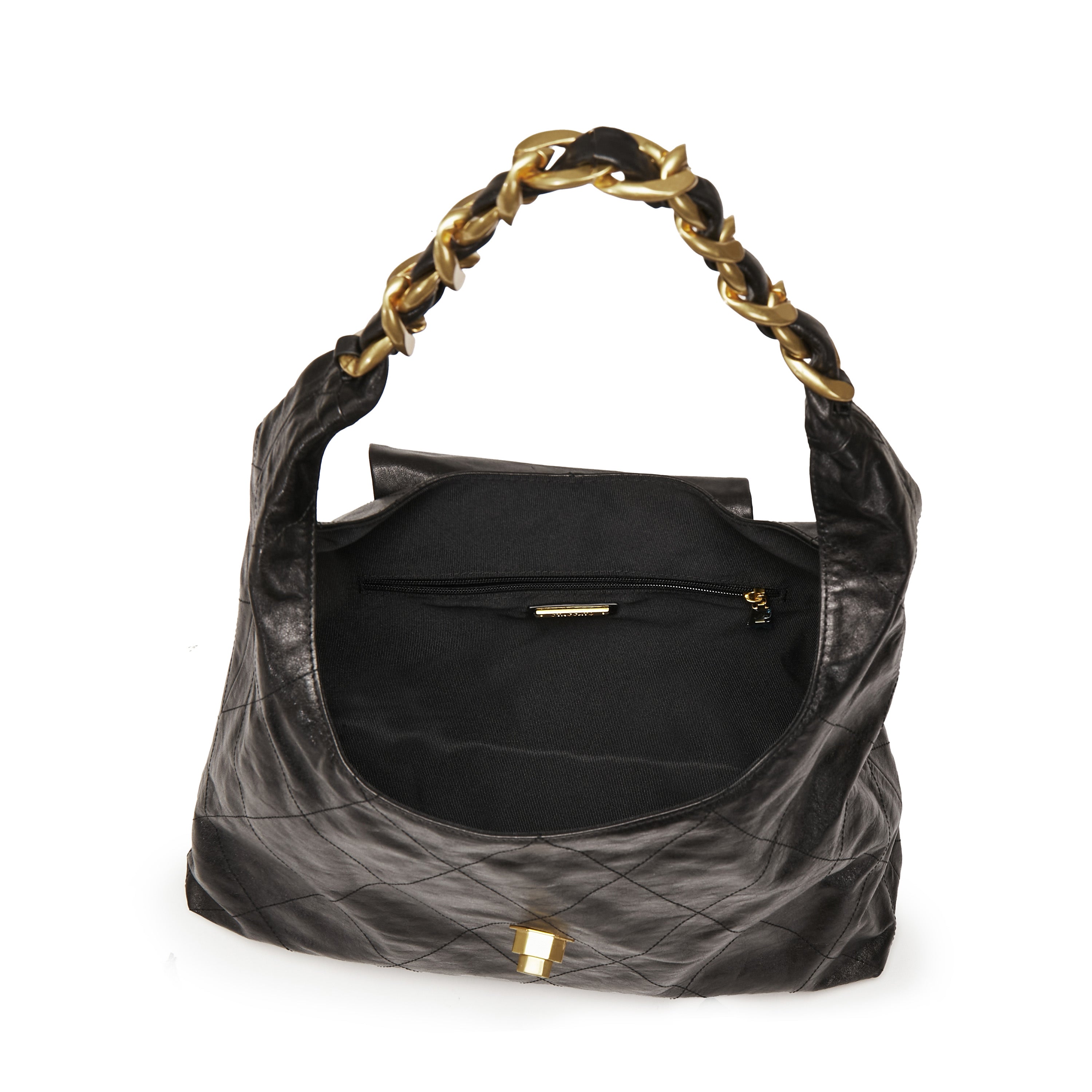 Black ST Chain Twist Lock Hobo Bags