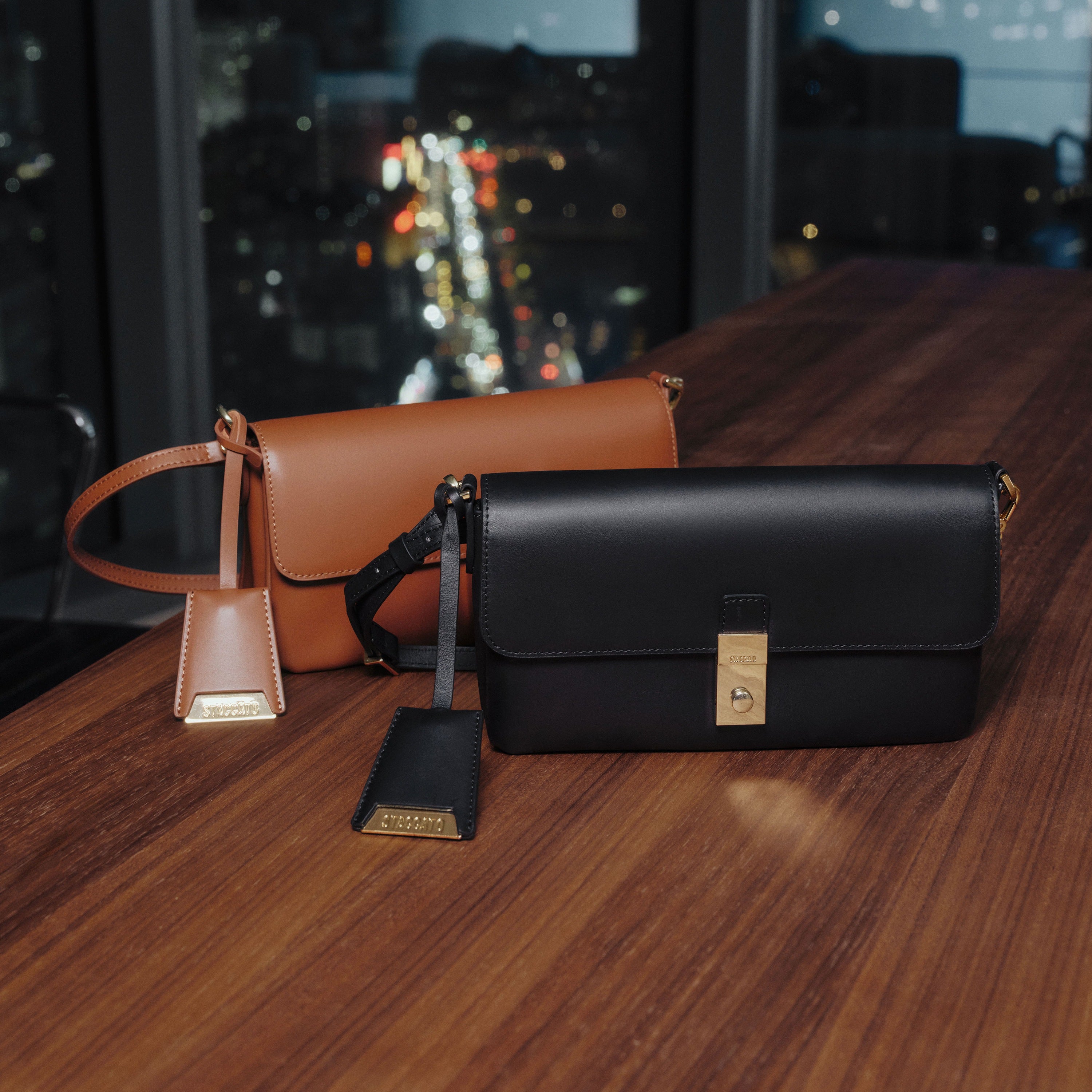 Mini Brown Leather Pocket Layering Handbags