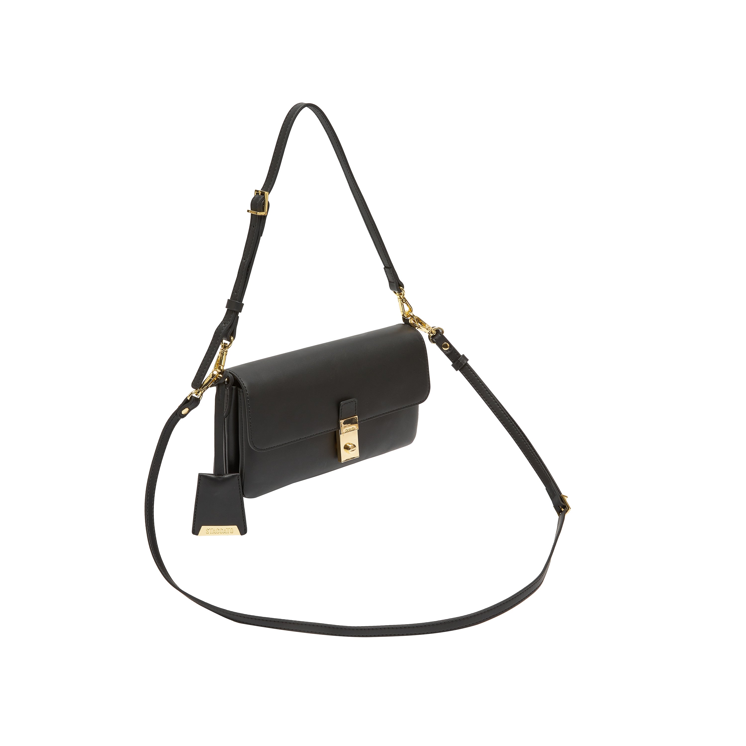 Mini Black Leather Pocket Layering Handbags