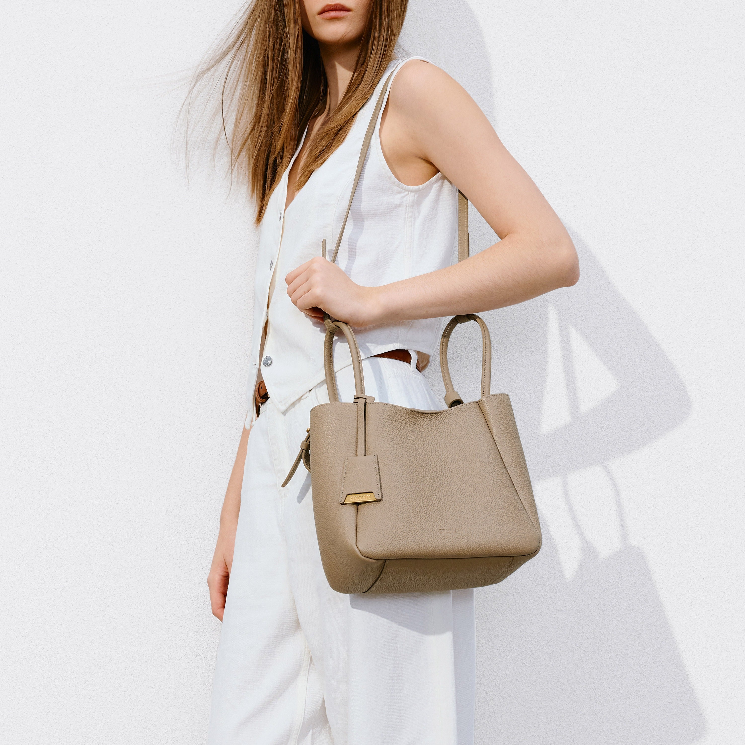 Ash Brown Minimal Boxy Crossbody Bags