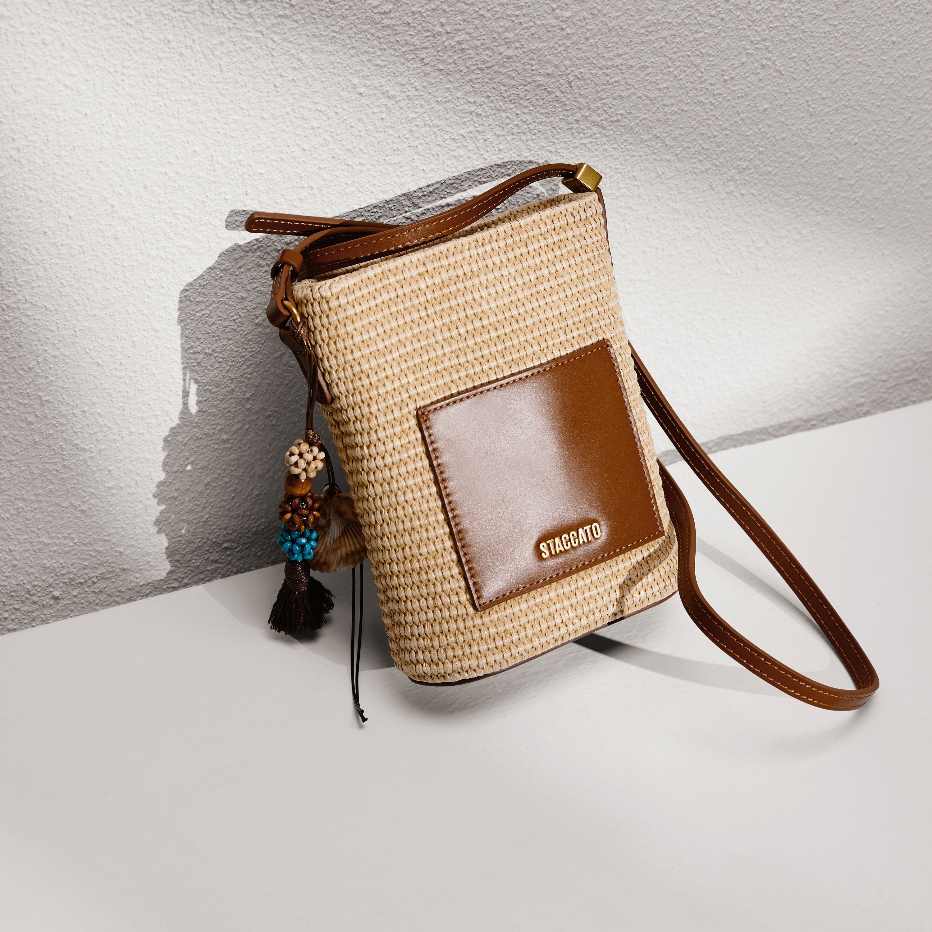 Taupe Raffia Mini Crossbody Bags