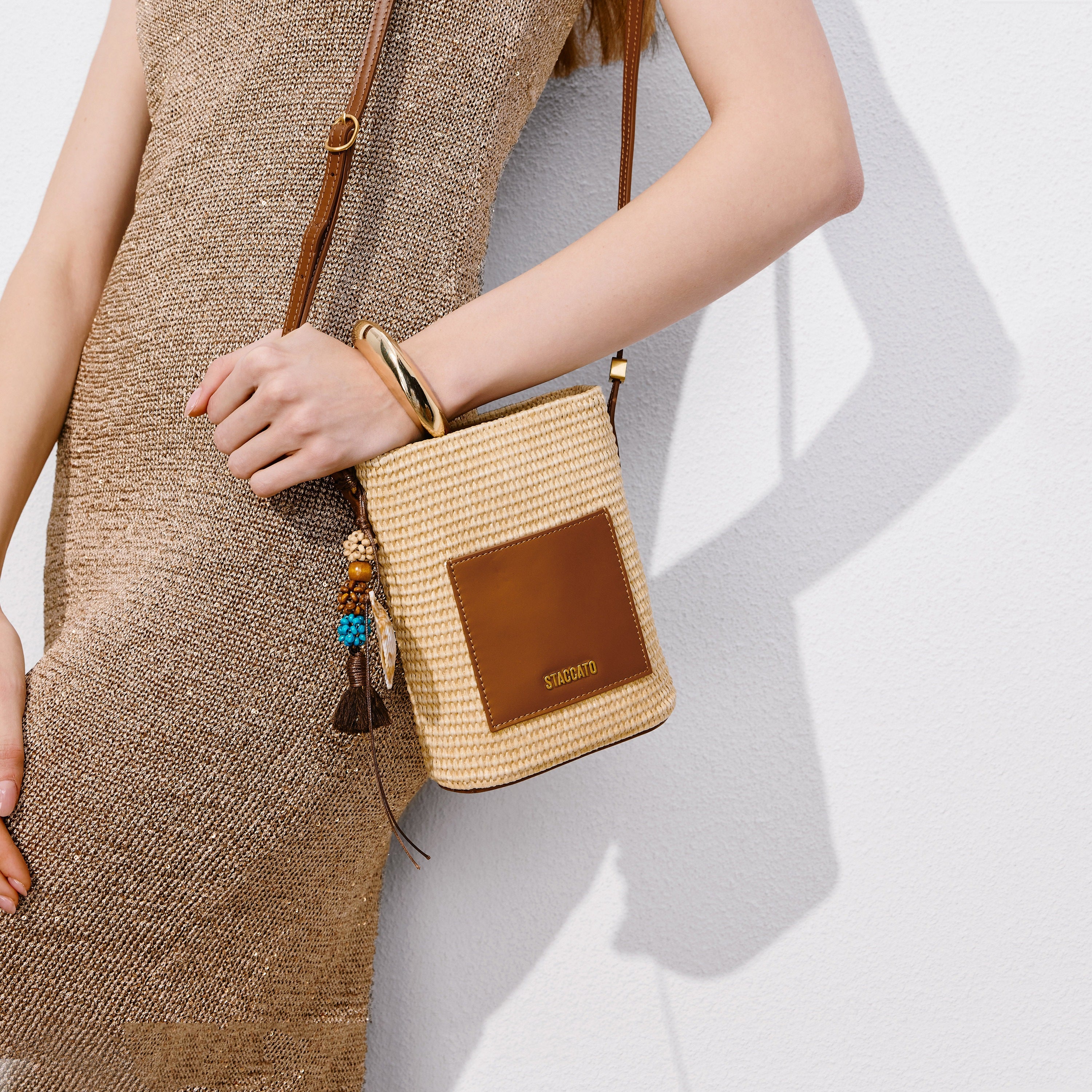 Taupe Raffia Mini Crossbody Bags