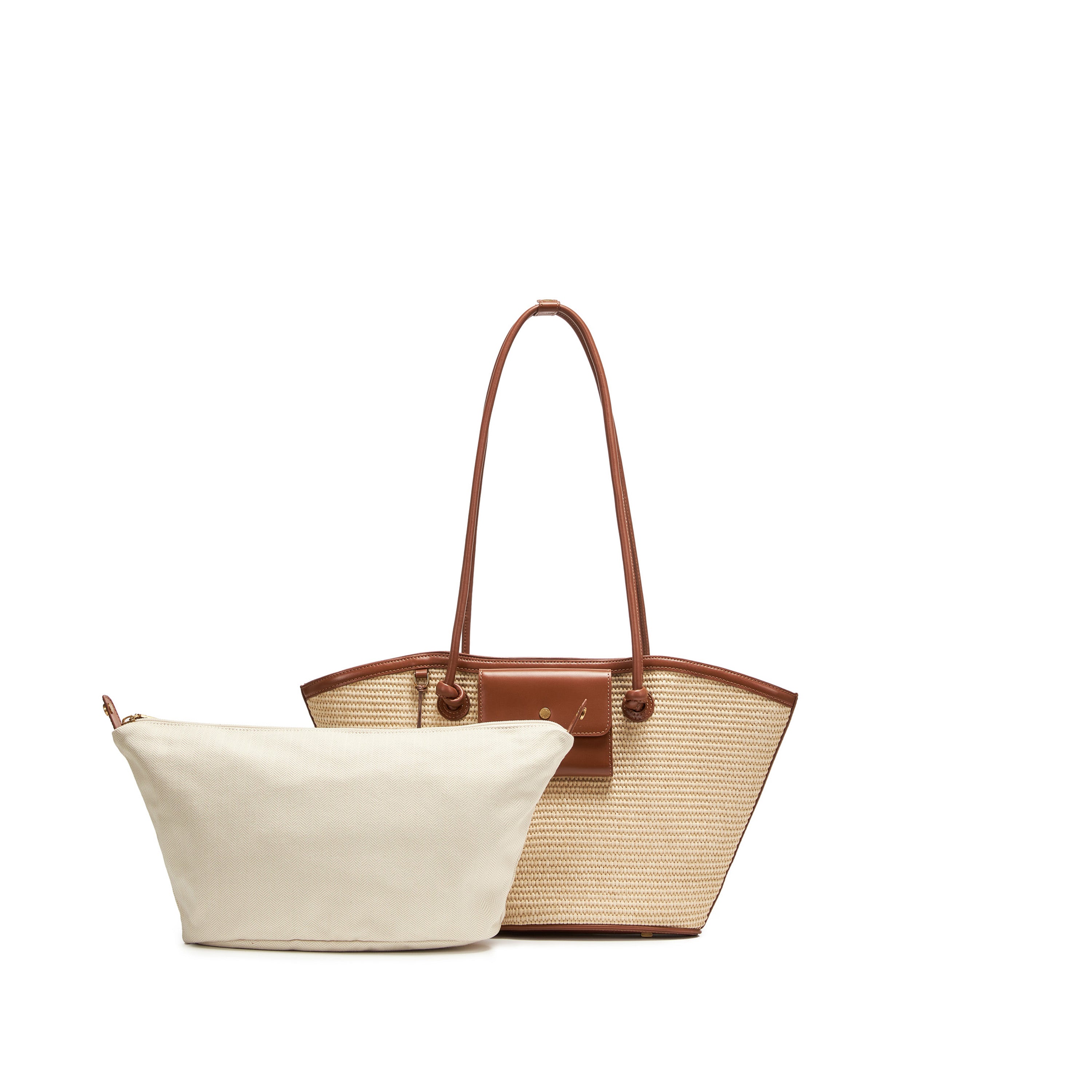 Taupe Raffia Medium Tote Bags