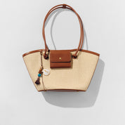 Taupe Raffia Medium Tote Bags