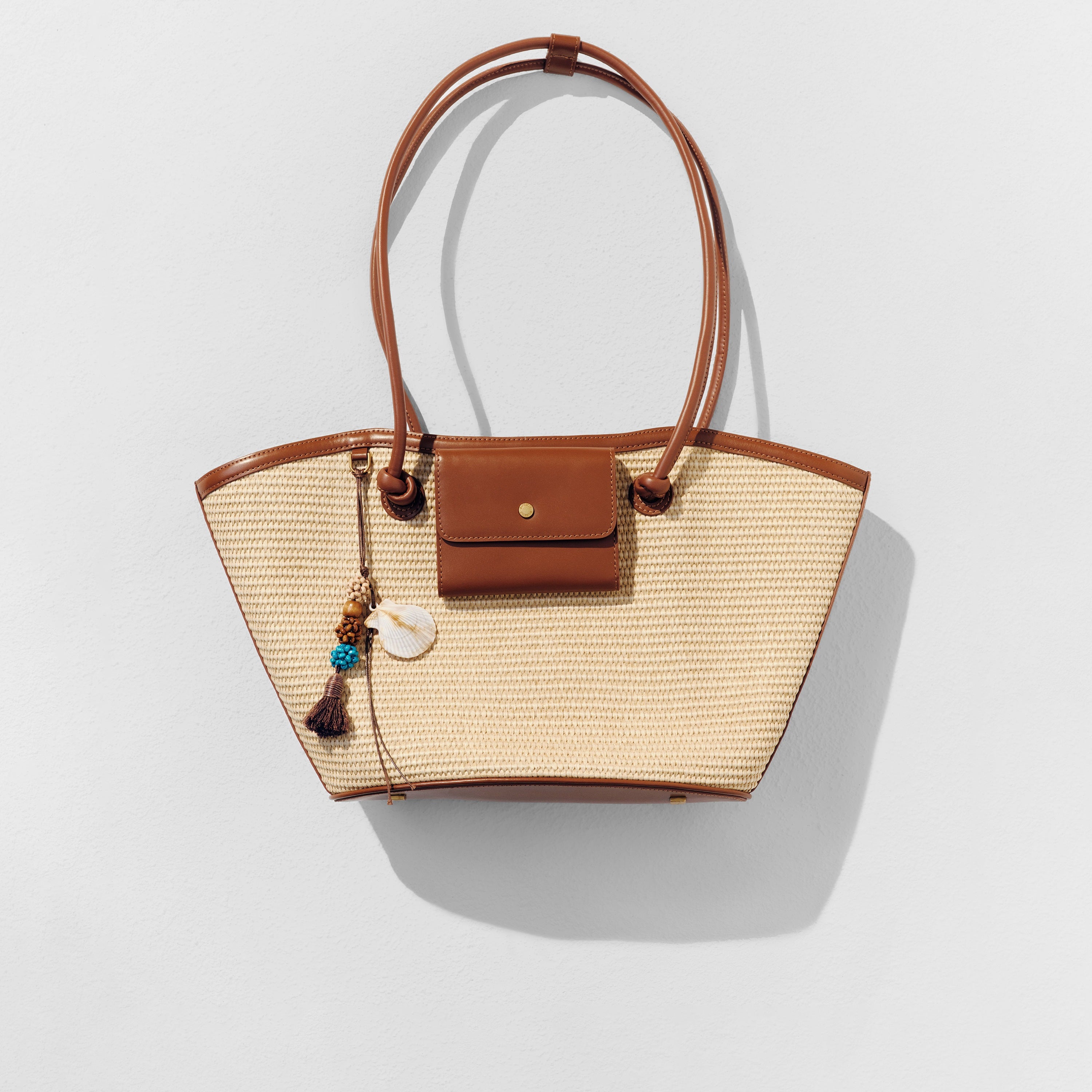 Taupe Raffia Medium Tote Bags