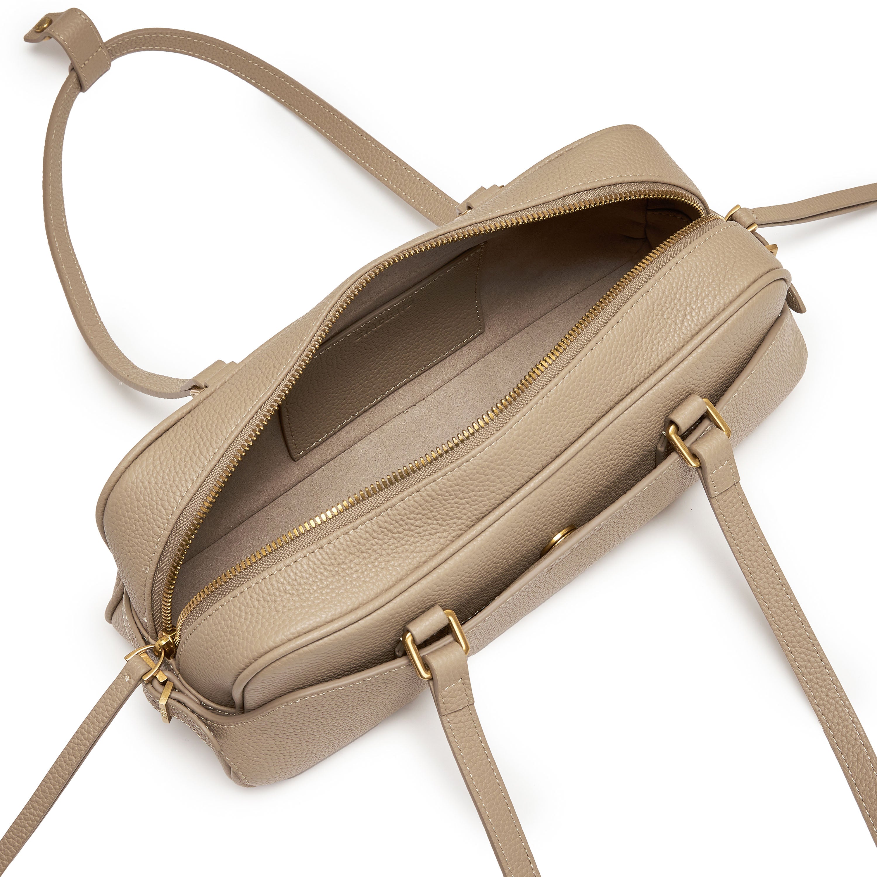 Taupe Minimal Leather Baguette Handbag