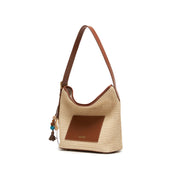 Taupe Raffia Medium Hobo Bags