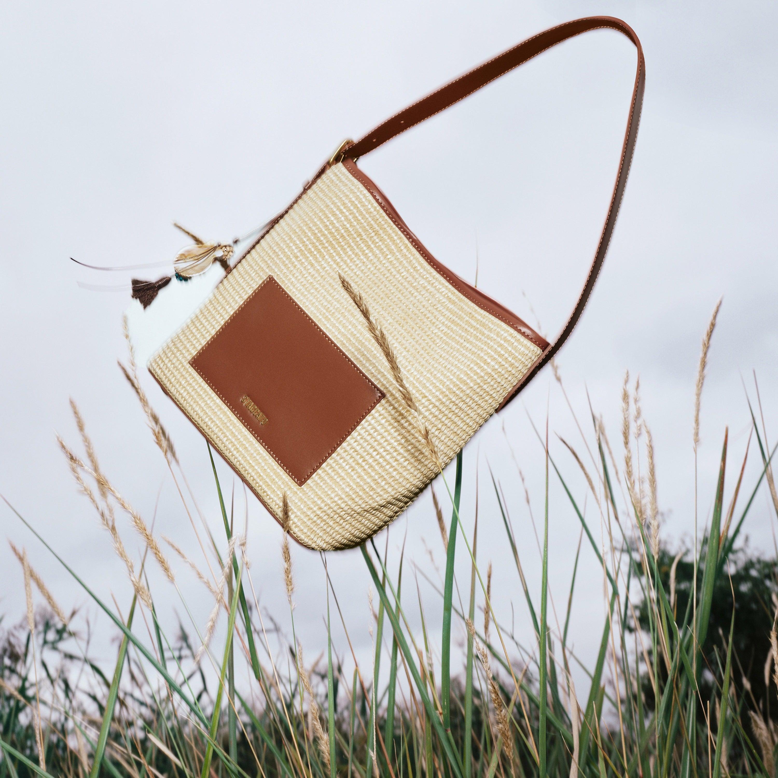 Taupe Raffia Medium Hobo Bags