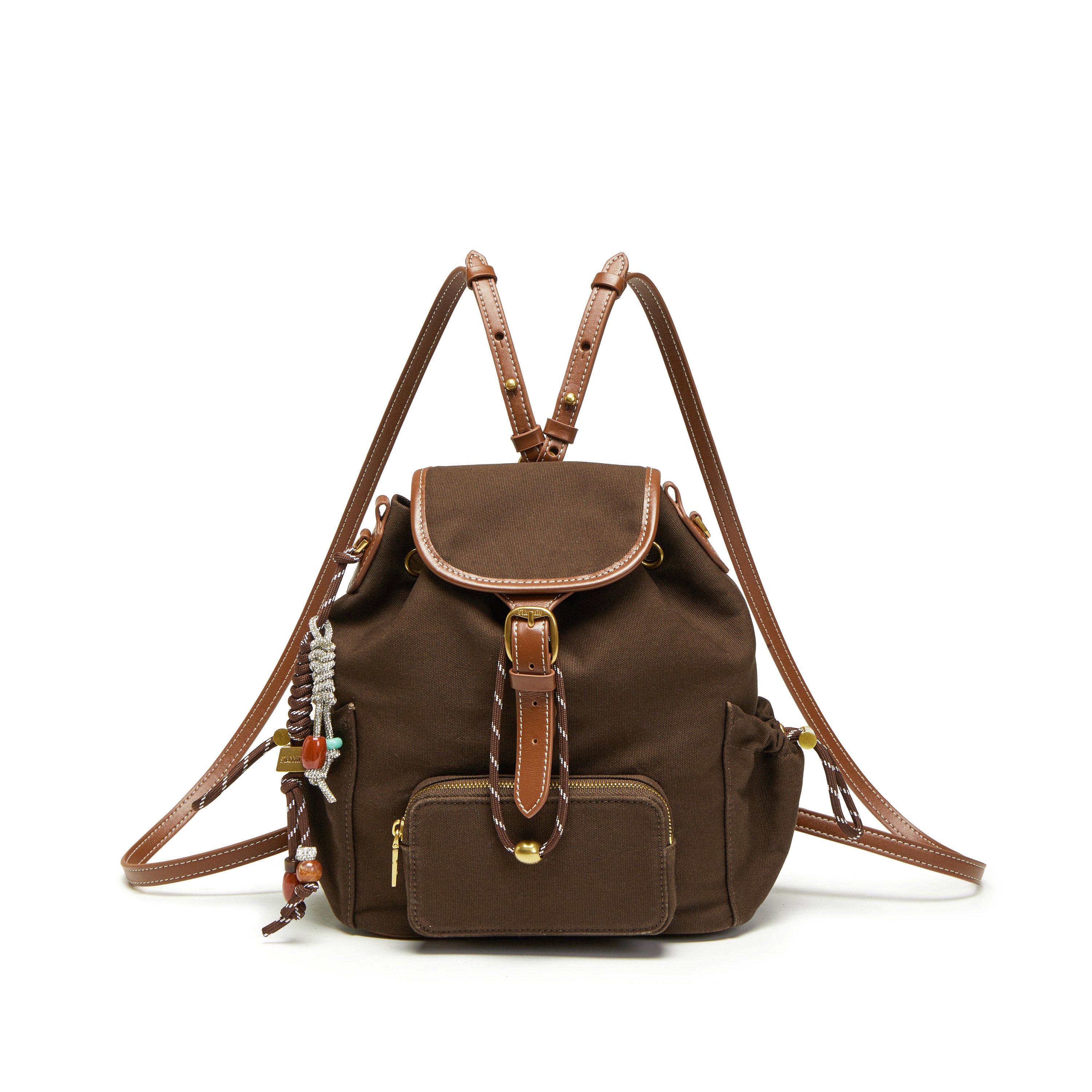 Brown Mini Multi Pocket Backpack