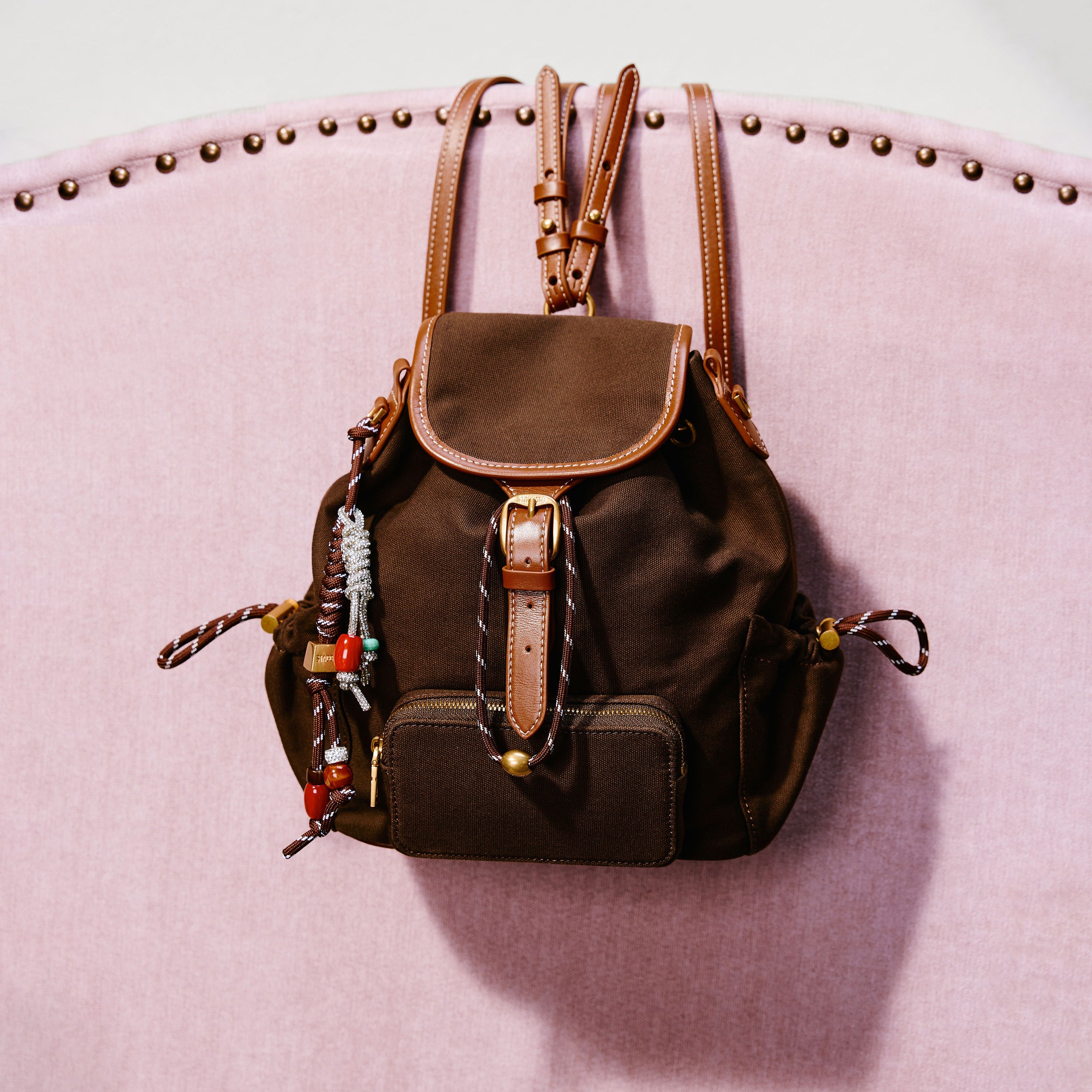 Brown Mini Multi Pocket Backpack