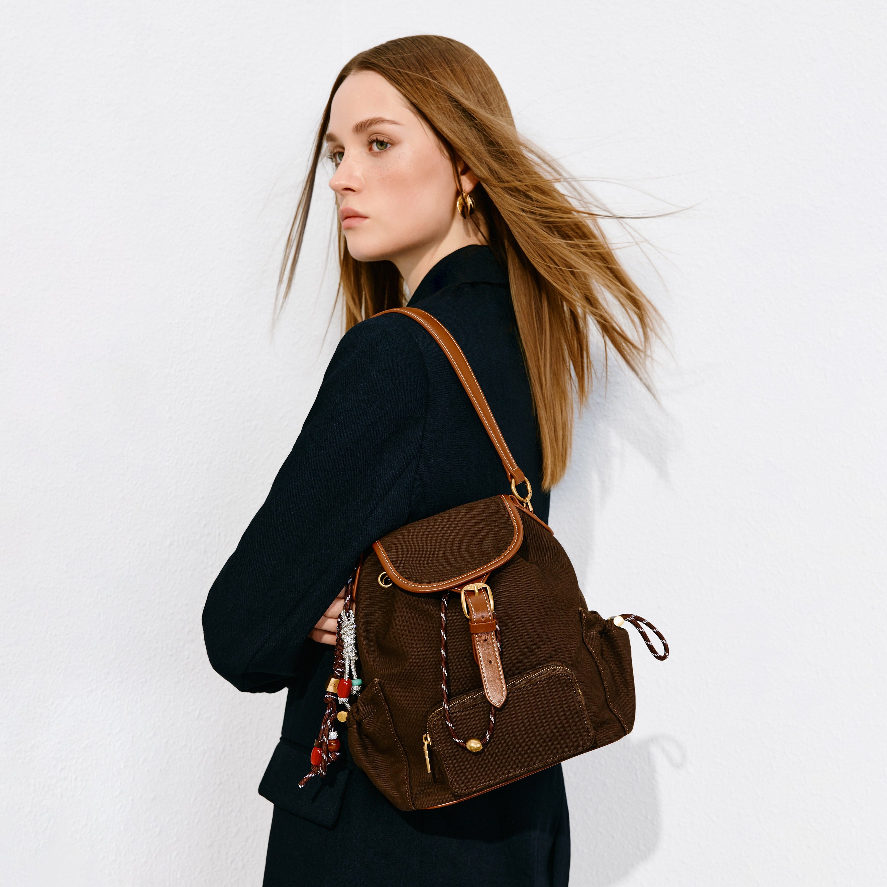 Brown Mini Multi Pocket Backpack