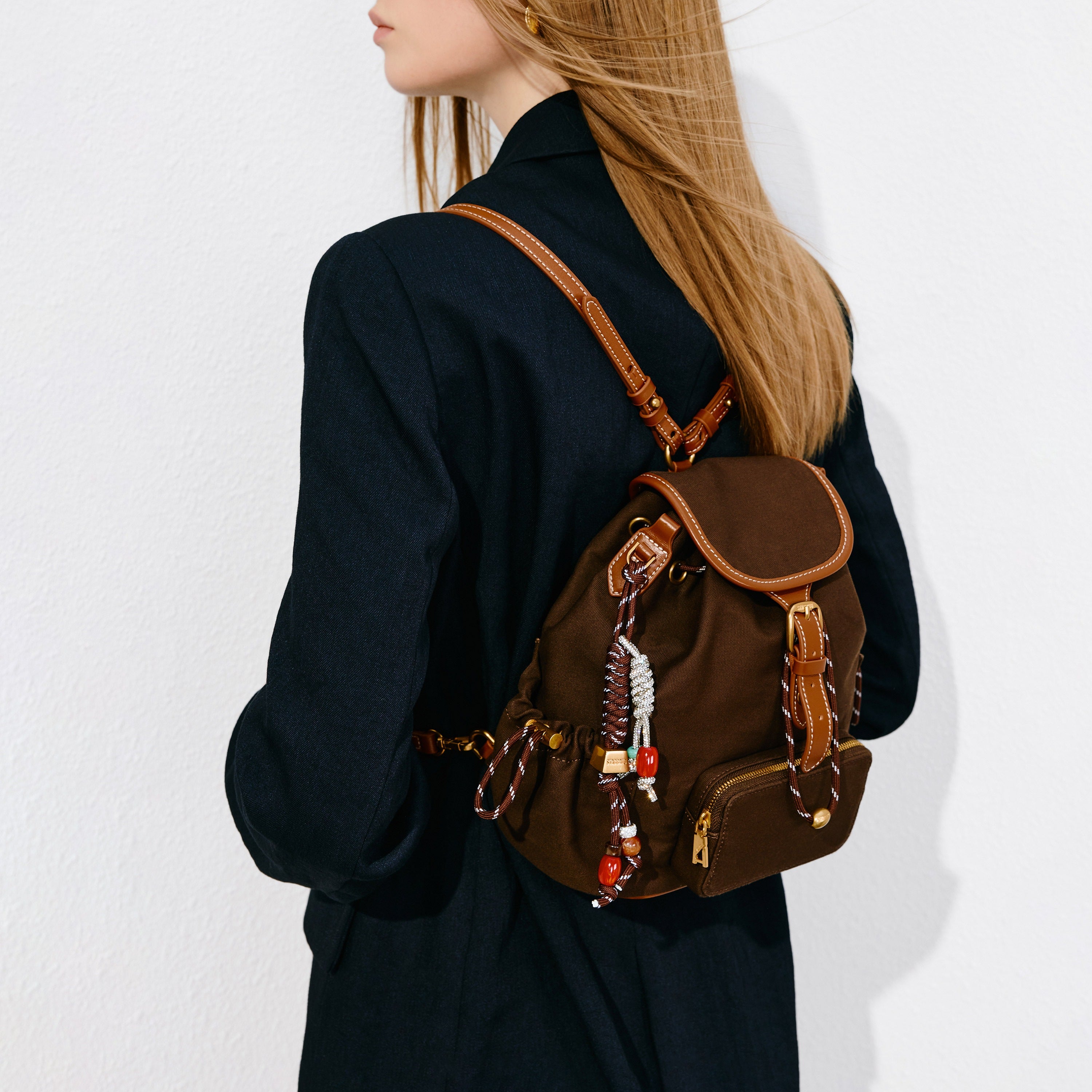 Brown Mini Multi Pocket Backpack