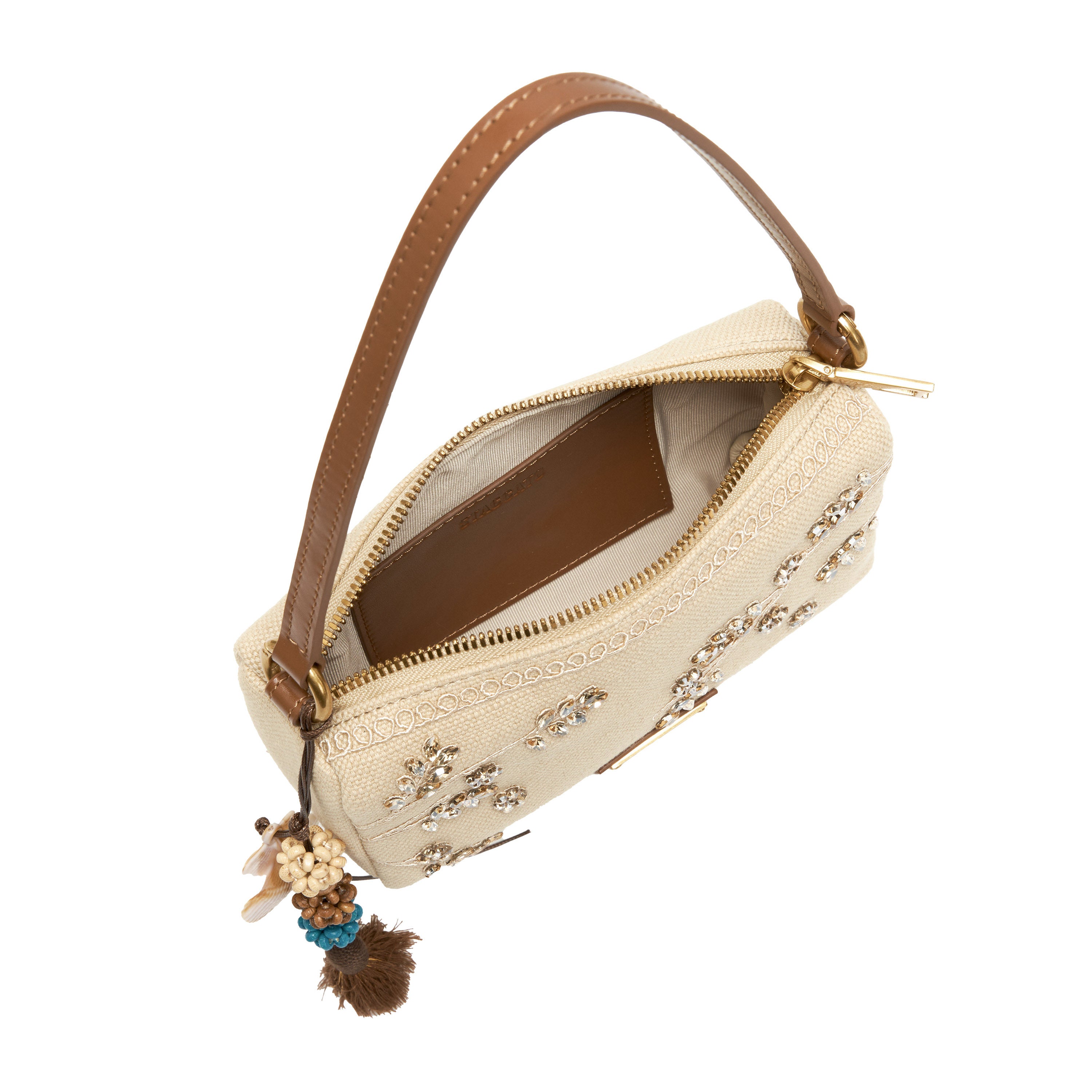 Taupe Crystal Floral Mini Handbag