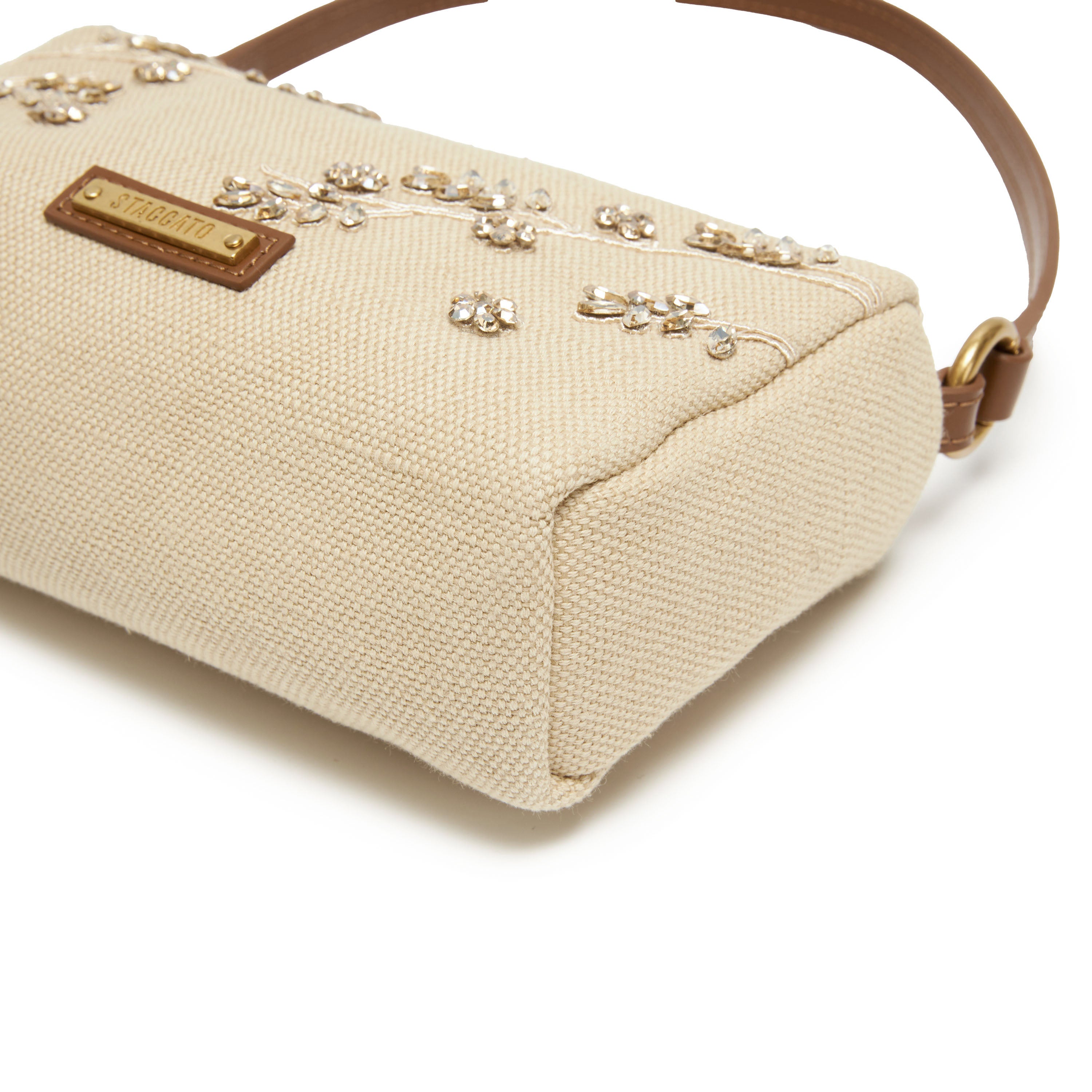 Taupe Crystal Floral Mini Handbag