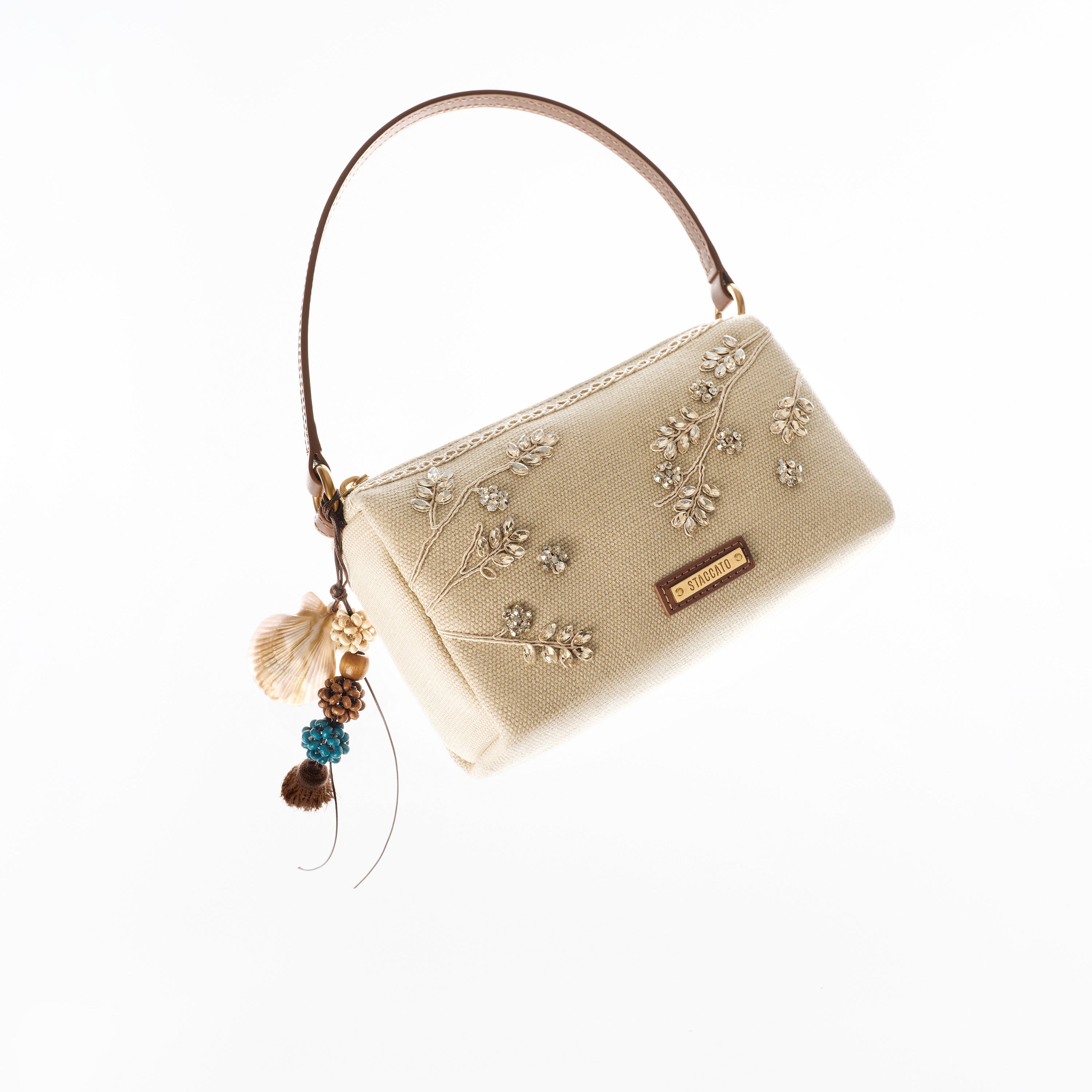 Taupe Crystal Floral Mini Handbag