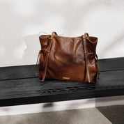 Brushed Rusty Brown Drawstring Tote Bags