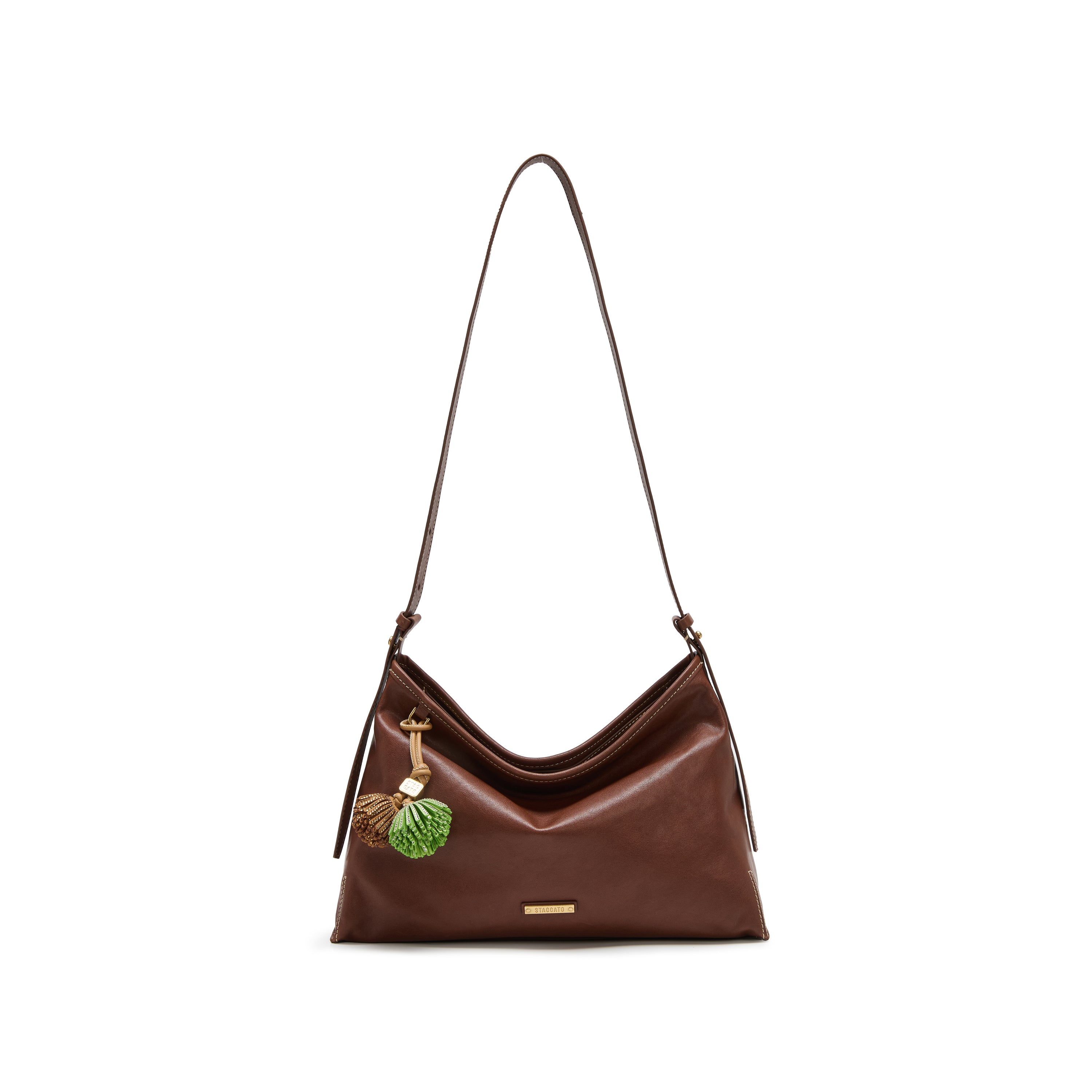 Tassel Charm Leather Slouchy Hobo Bag