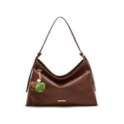 Tassel Charm Leather Slouchy Hobo Bag