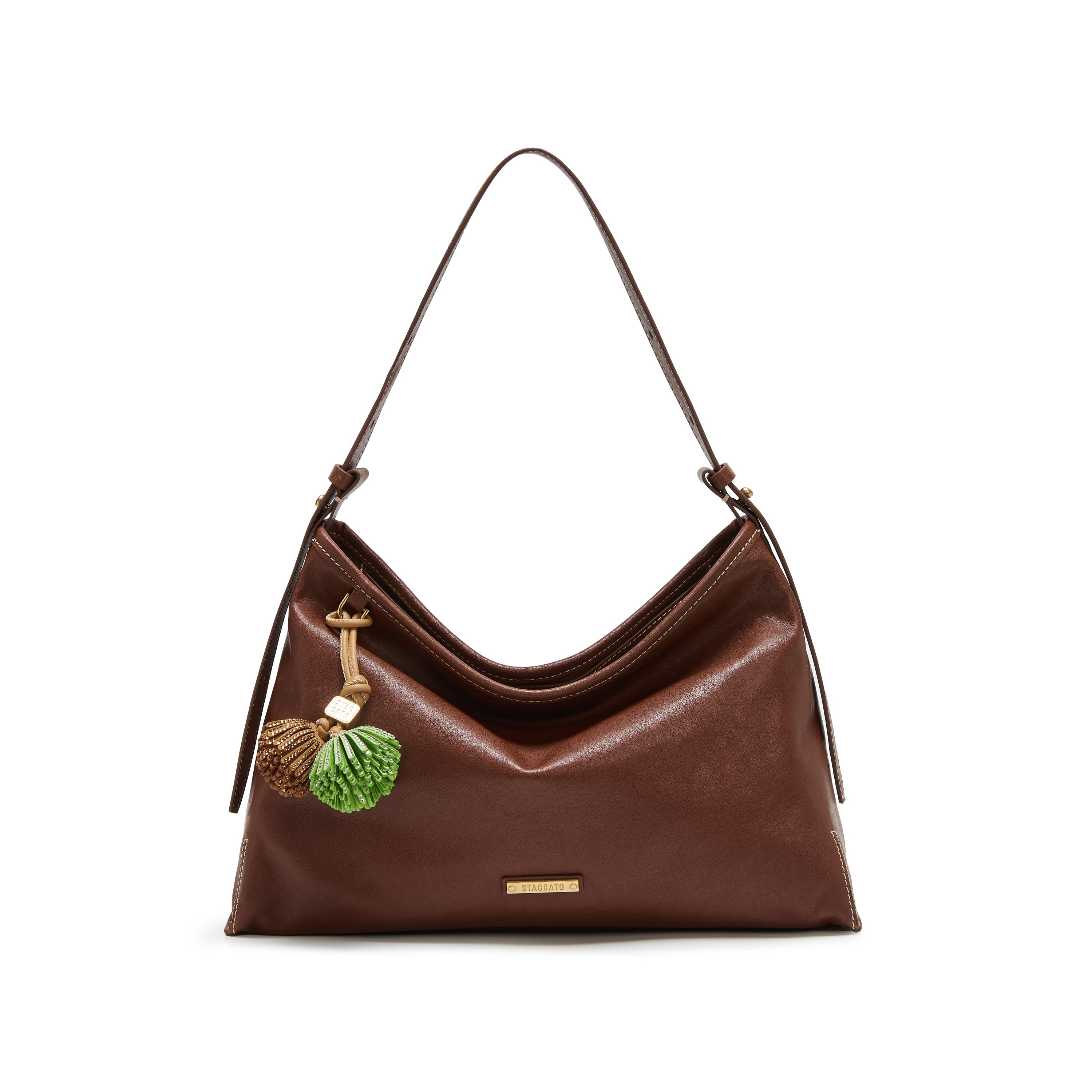 Tassel Charm Leather Slouchy Hobo Bag