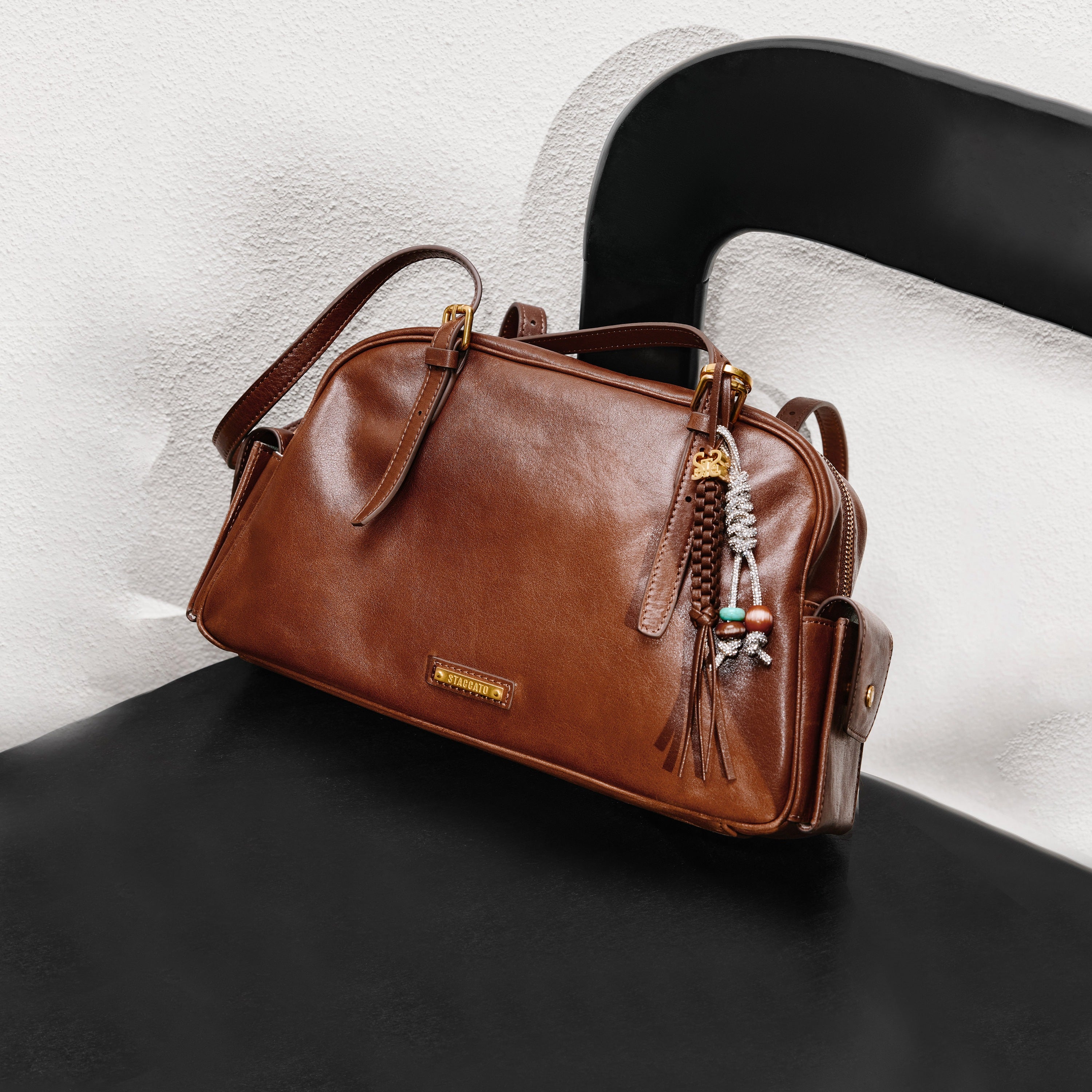 Brushed Rusty Brown Pockets Boston Bags