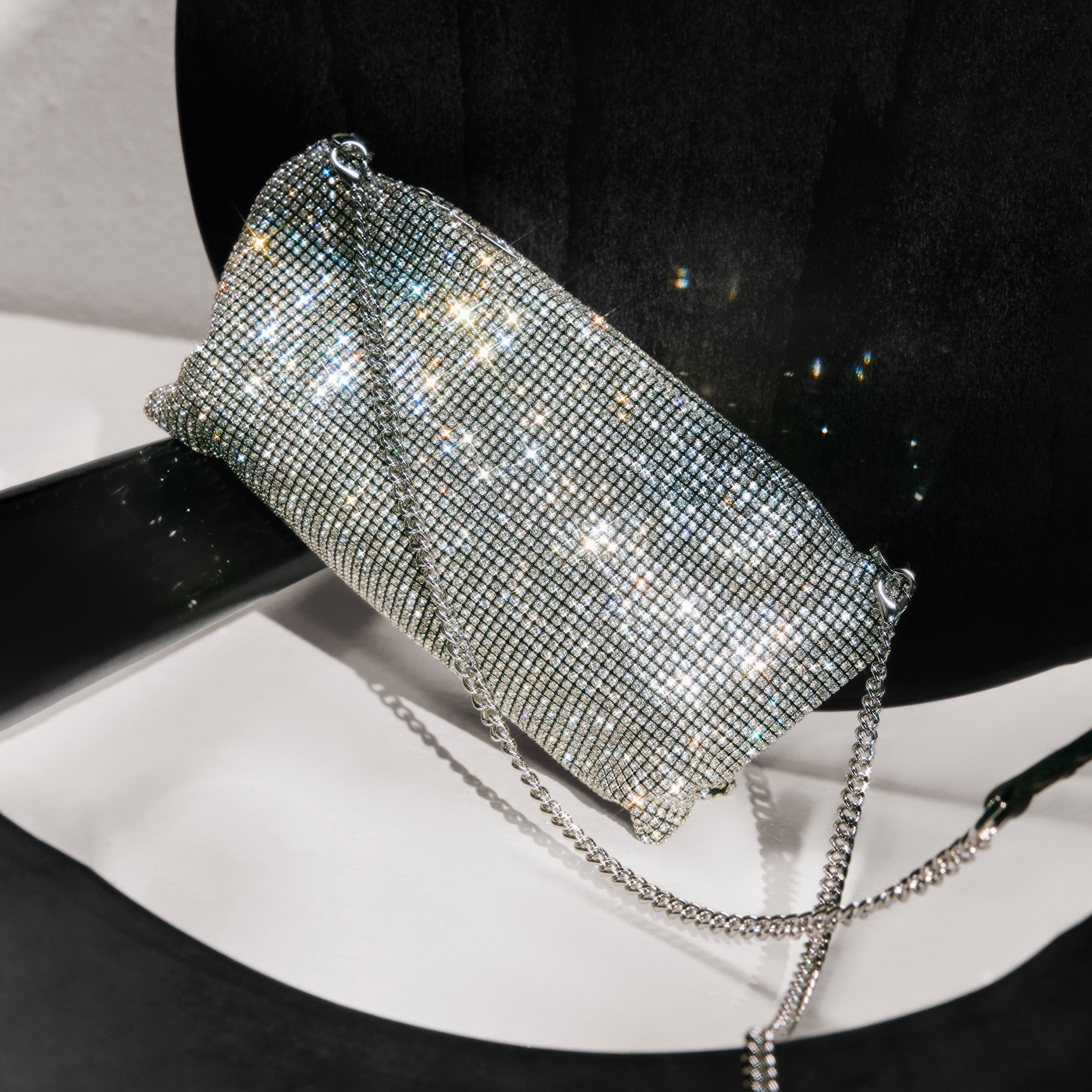 Girly Champagne Crystal Leather Handbag