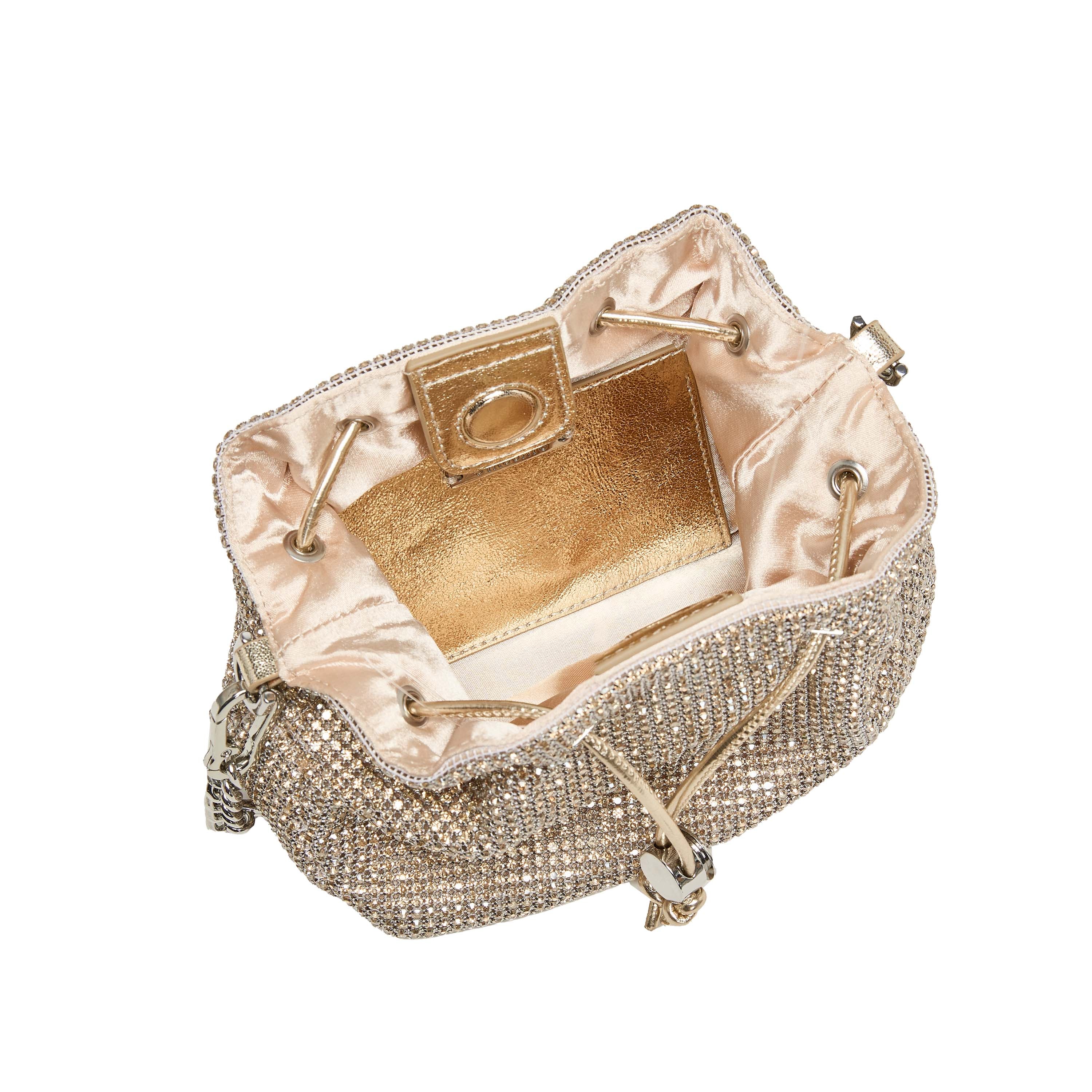 Rose Gold Girly Mini Crystal Drawstring Bucket Bags