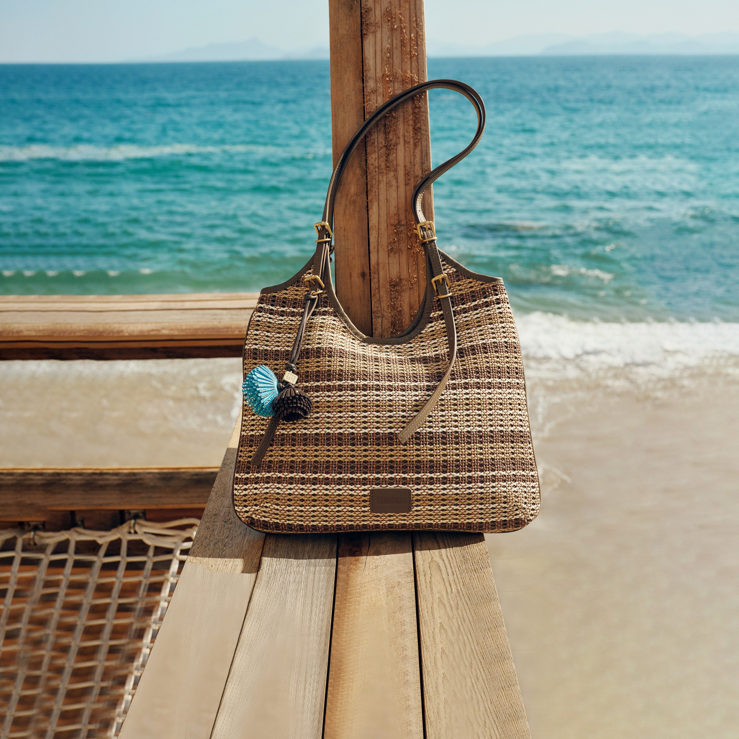 Strap Pattern Raffia Crystal Fireworks Tote Bags