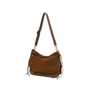Brown Suede Woven-Trim Hobo Bag with Tassel Accent