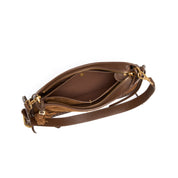 Brown Suede Woven-Trim Hobo Bag with Tassel Accent