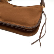 Brown Suede Woven-Trim Hobo Bag with Tassel Accent