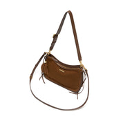 Brown Suede Woven-Trim Hobo Bag with Tassel Accent