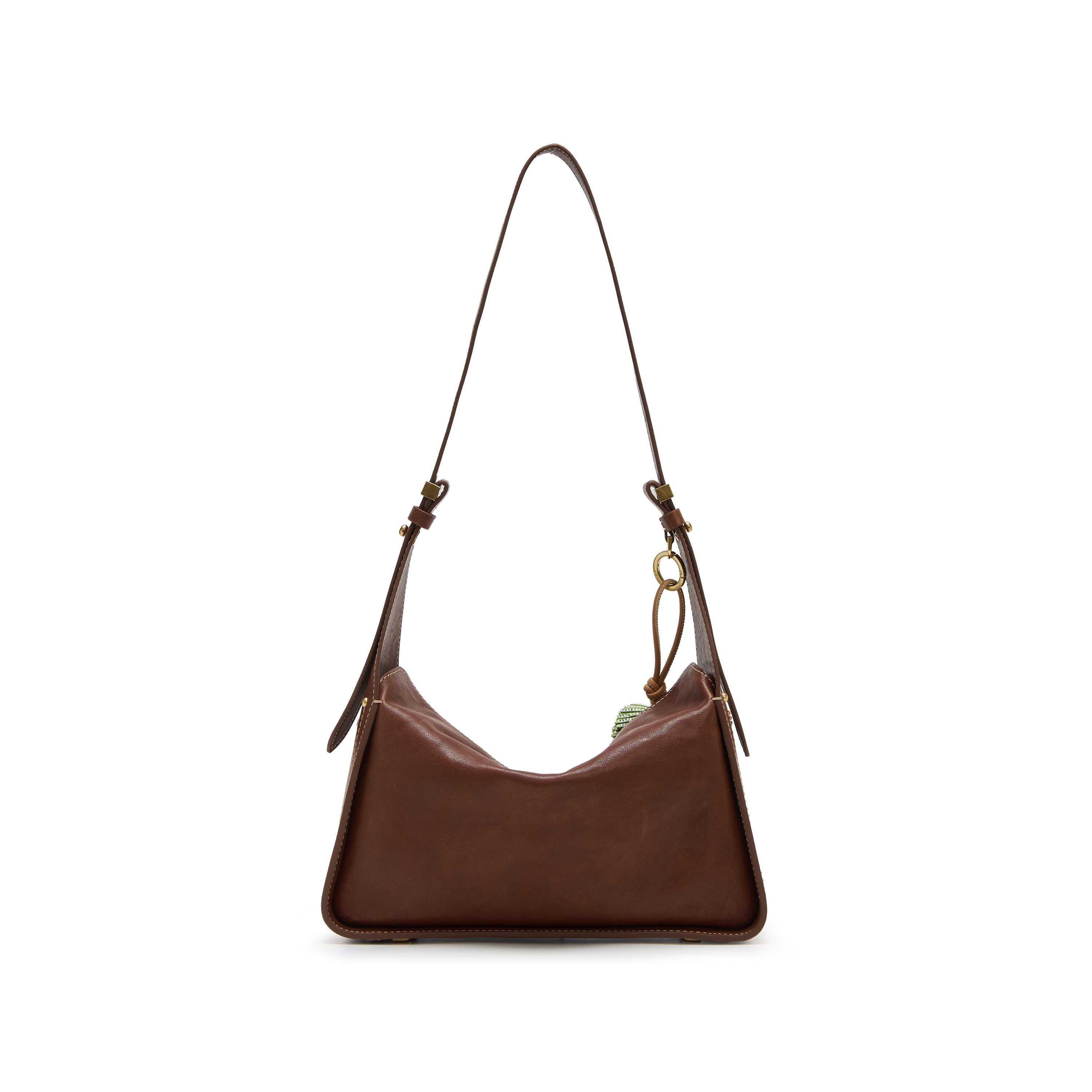 Small Tassel Charm Leather Hobo Shoulder Bag