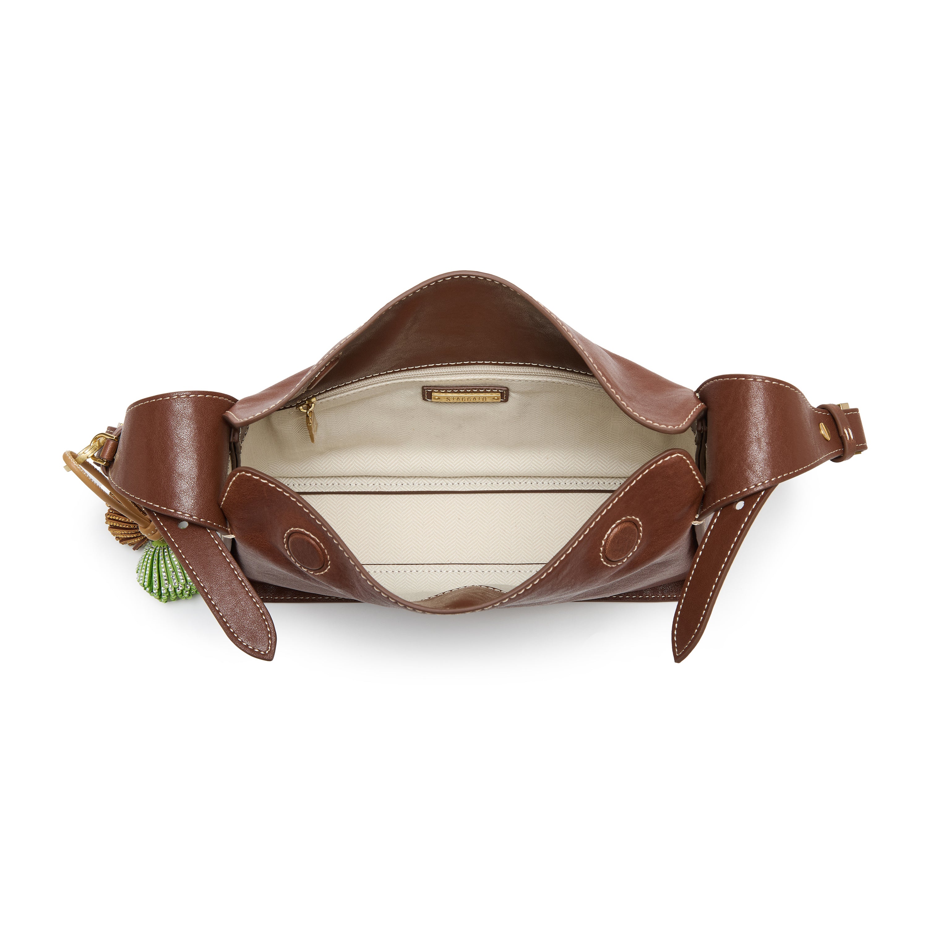 Small Tassel Charm Leather Hobo Shoulder Bag