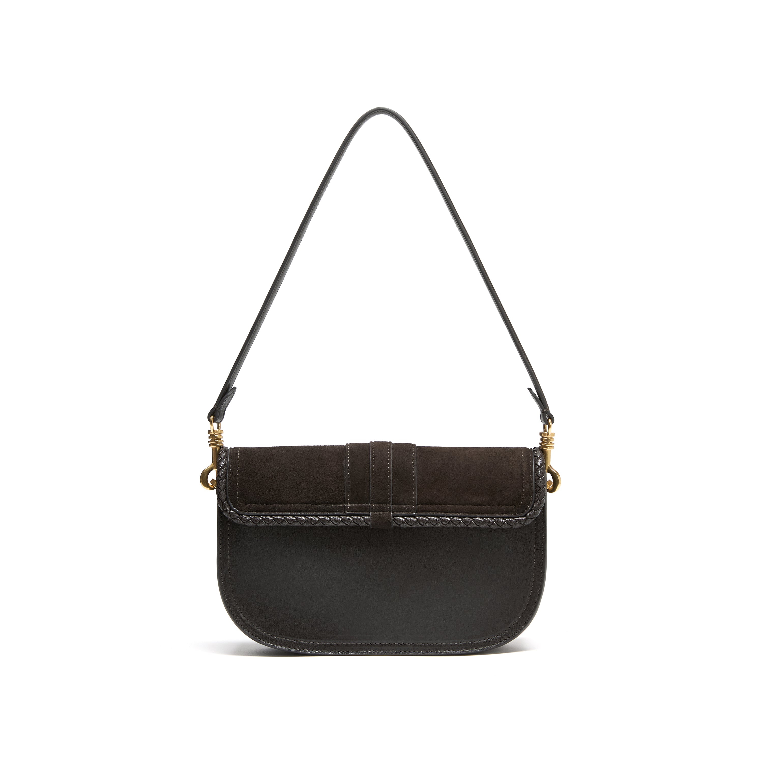 Dark Brown Suede Braided Tassel Flap Saddle Bag