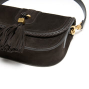 Dark Brown Suede Braided Tassel Flap Saddle Bag