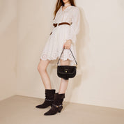 Dark Brown Suede Braided Tassel Flap Saddle Bag