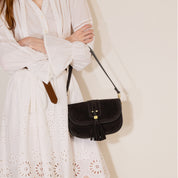 Dark Brown Suede Braided Tassel Flap Saddle Bag