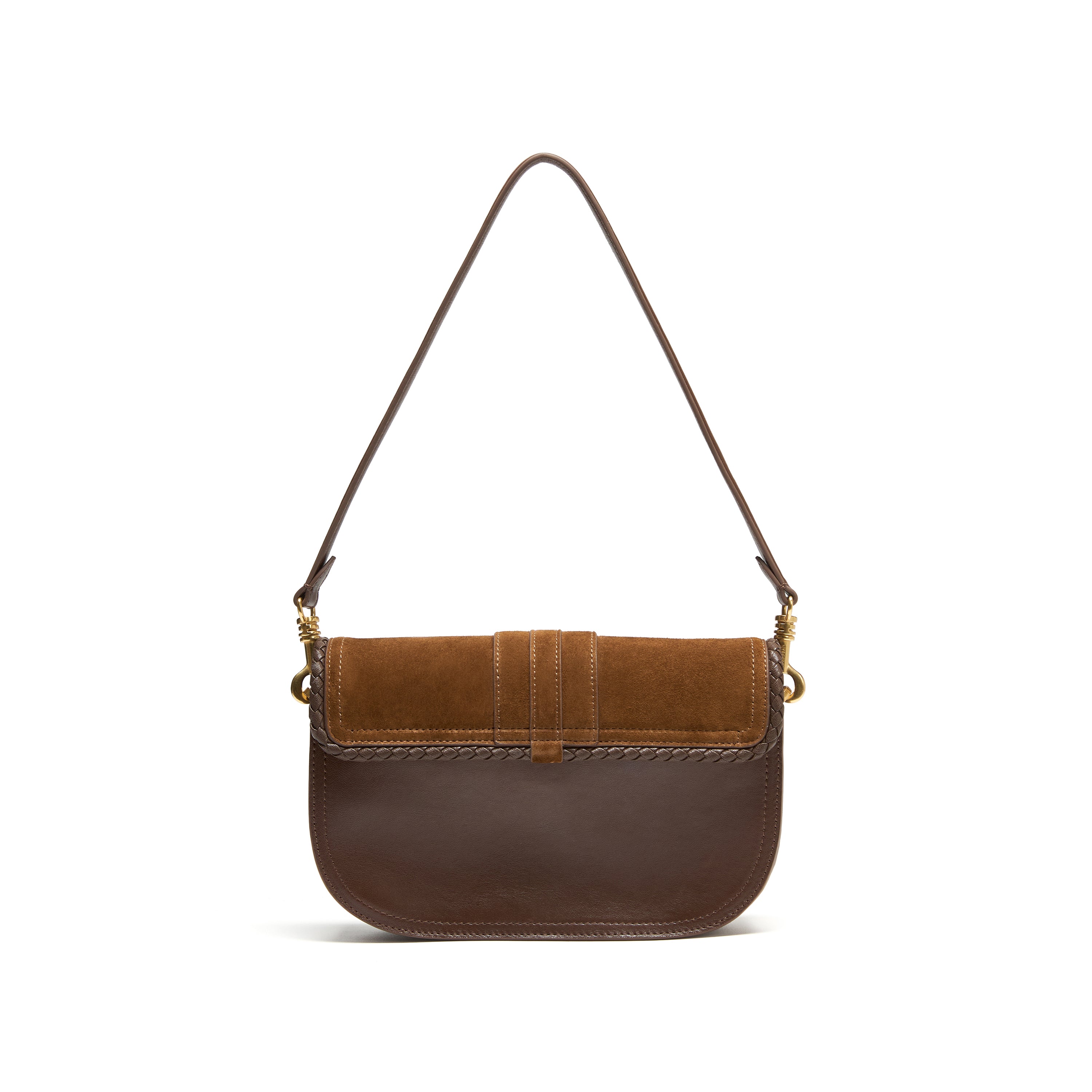 Brown Suede Braided Tassel Flap Saddle Bag